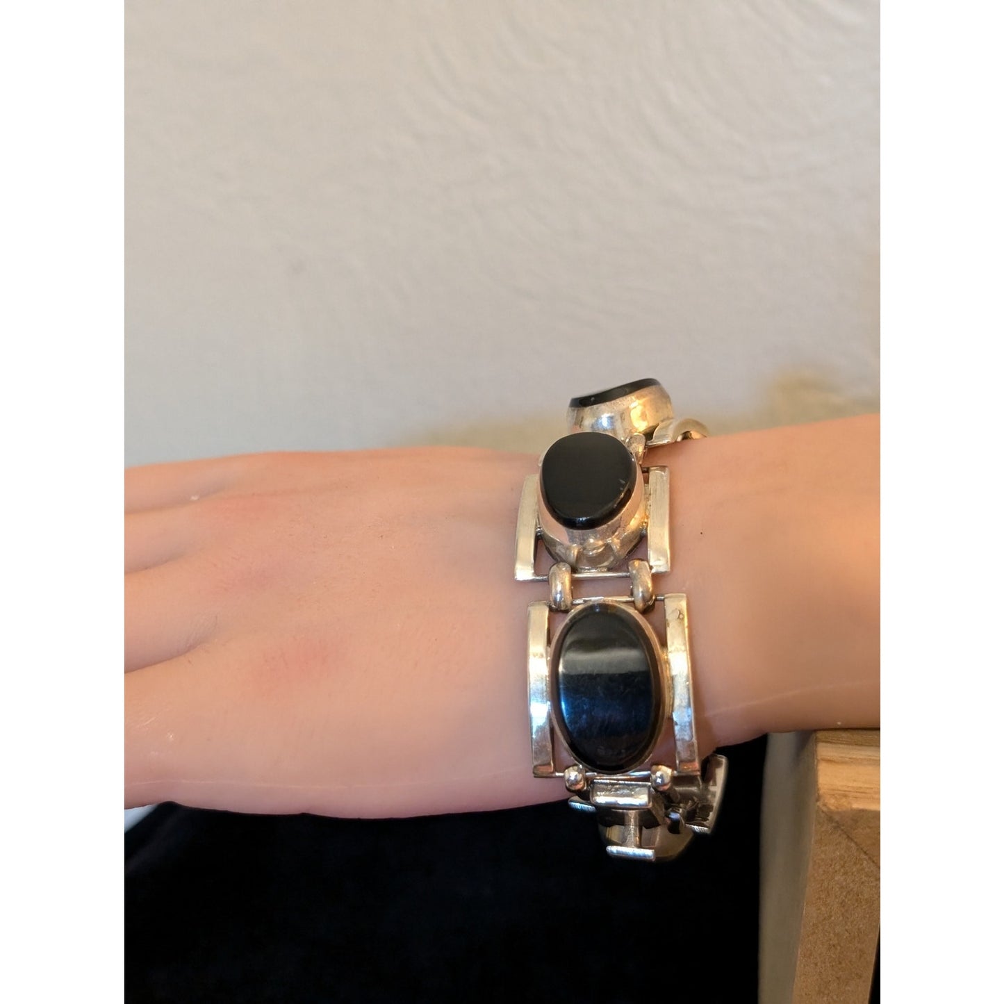 Taxco 925 Heavy Chunky Six Black Stone Bracelet