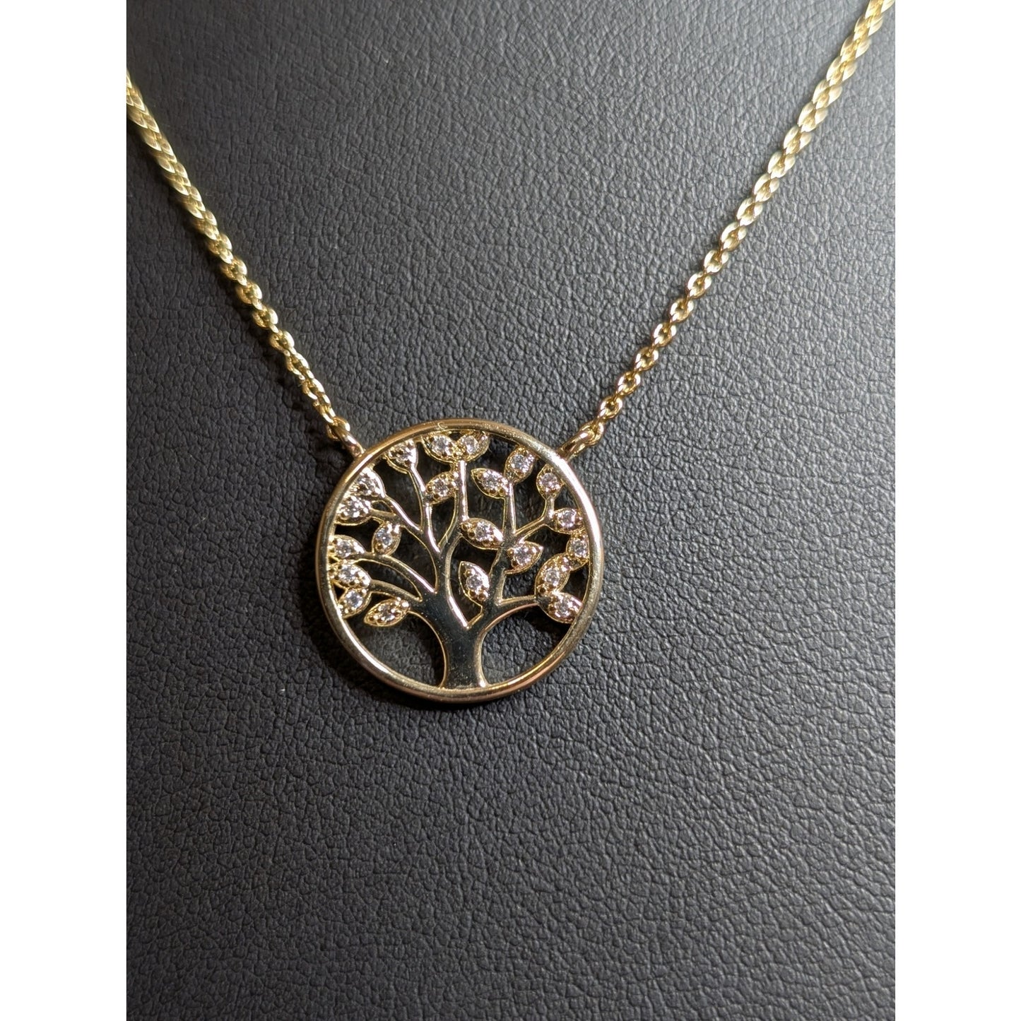 CZ Tree of Life Pendant Necklace in Yellow Vermeil Sterling Silver W/ 18" Chain