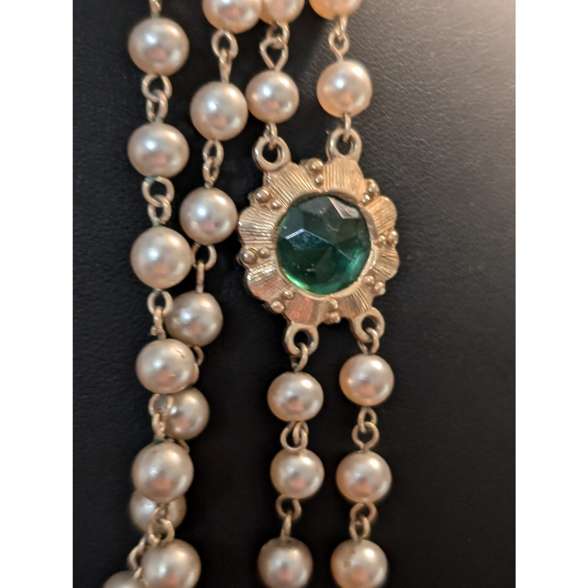 Vtg Multi-Strand Faux Pearl Colored Glass Medallion Designer Look 58" Necklace