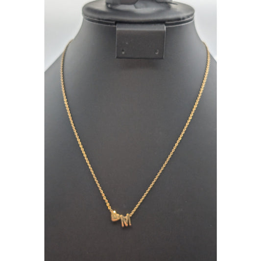 Gold Tone 'M' Heart Sliding Charm 17"-19" Necklace