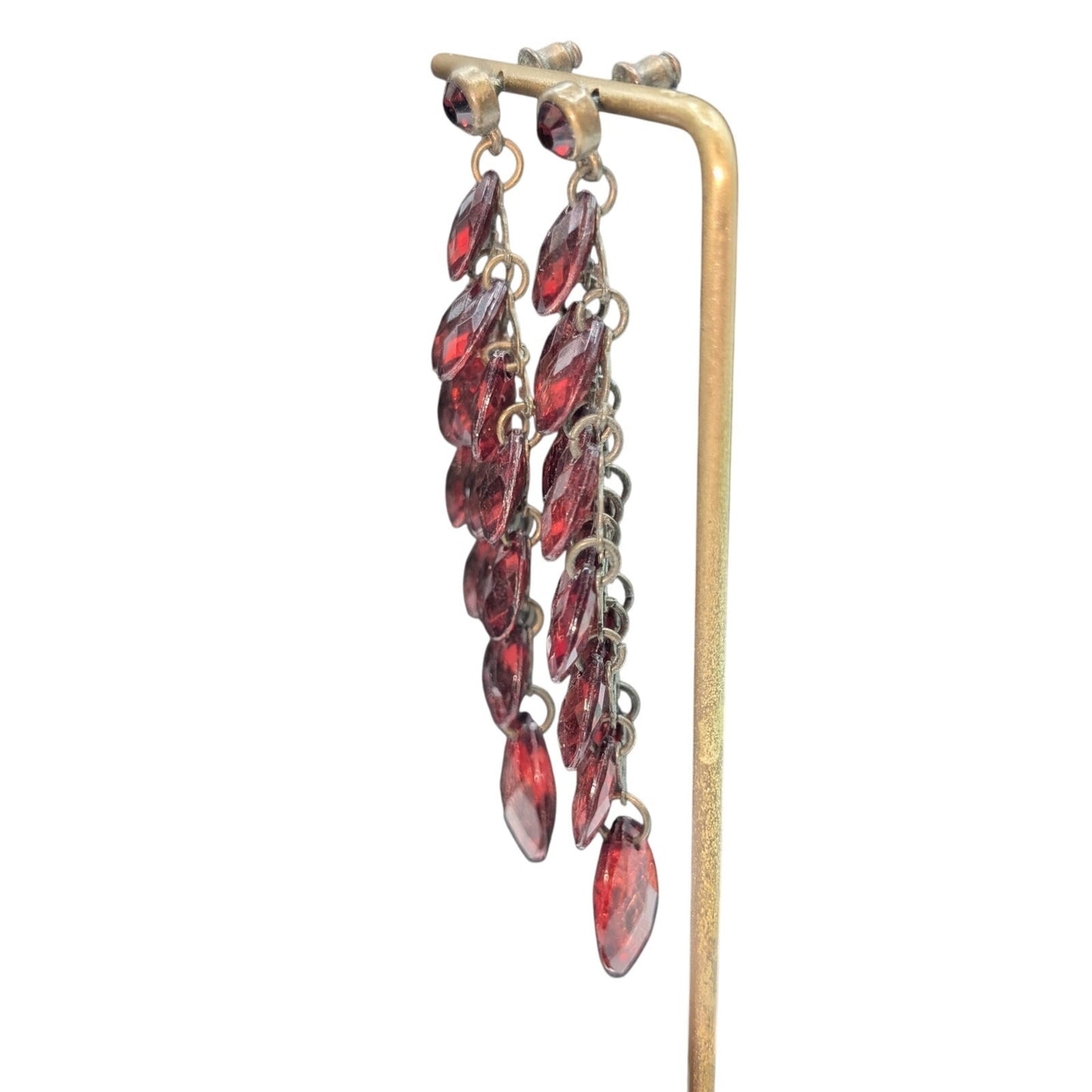 Burgundy Glass Teardrop Chandelier Post Pierced Earrings
