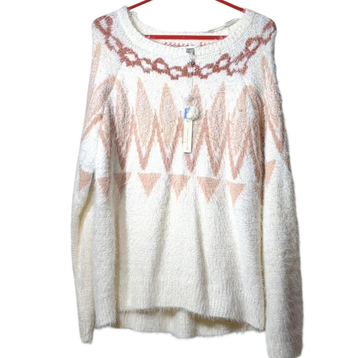 Lauren Conrad NWT Fuzzy 'Gardenia' Sweater Peach/Salmon/Cream Women's Size XL