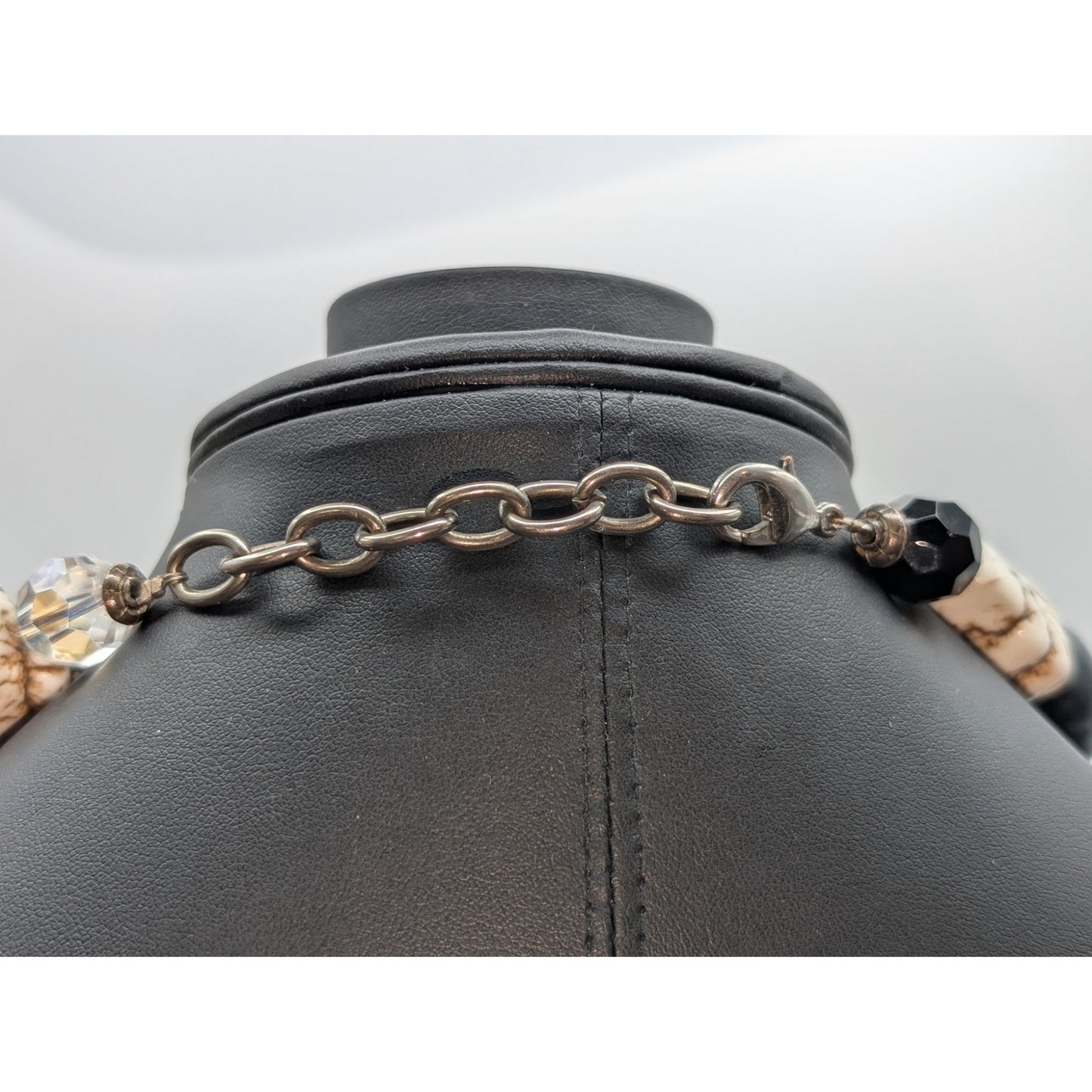 Extra Large Chunky Heavy Stone Glass Faux Pearl Rhinestone Ball 21.25" Necklace