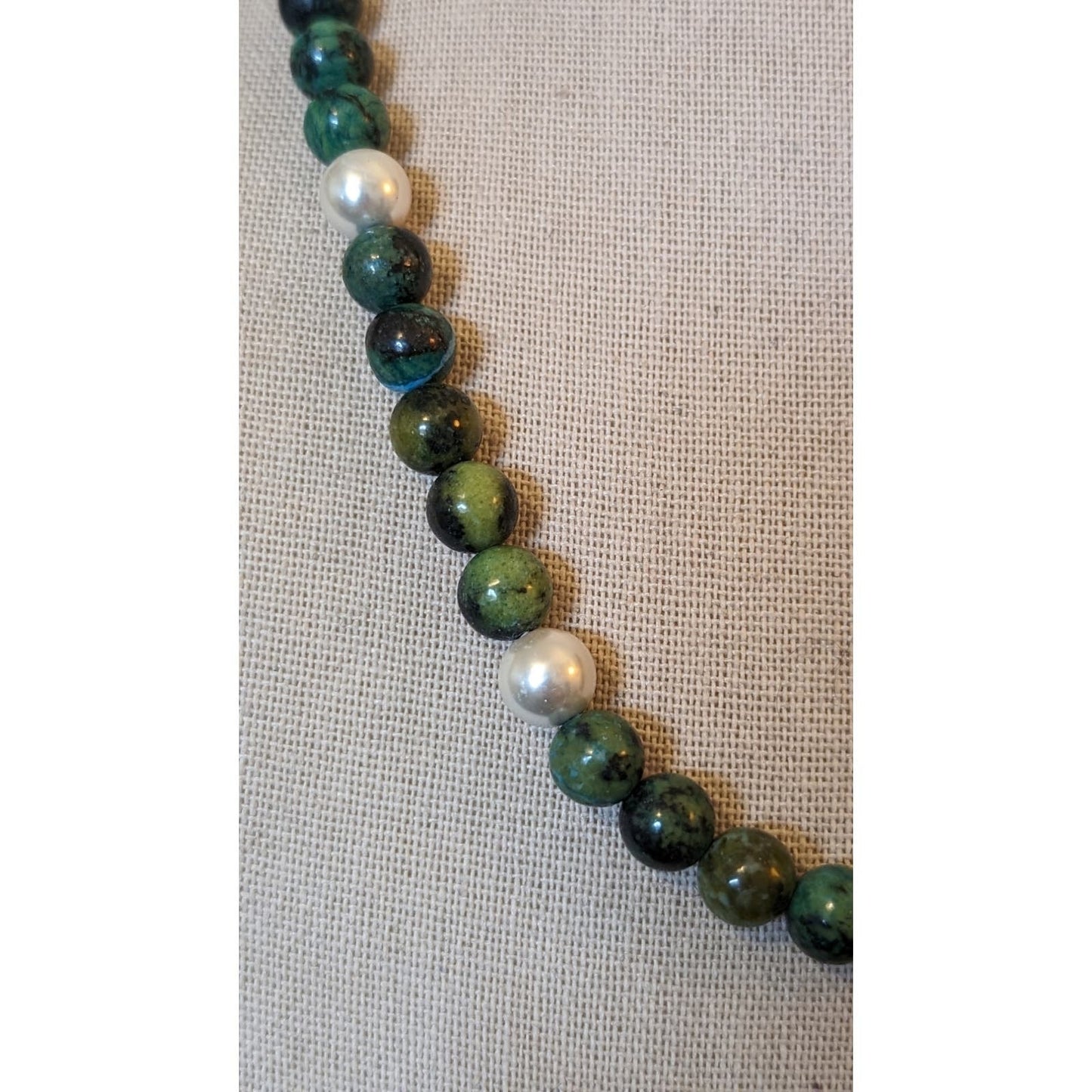 Green Stone Pearl Hematite Beaded Toggle Necklace