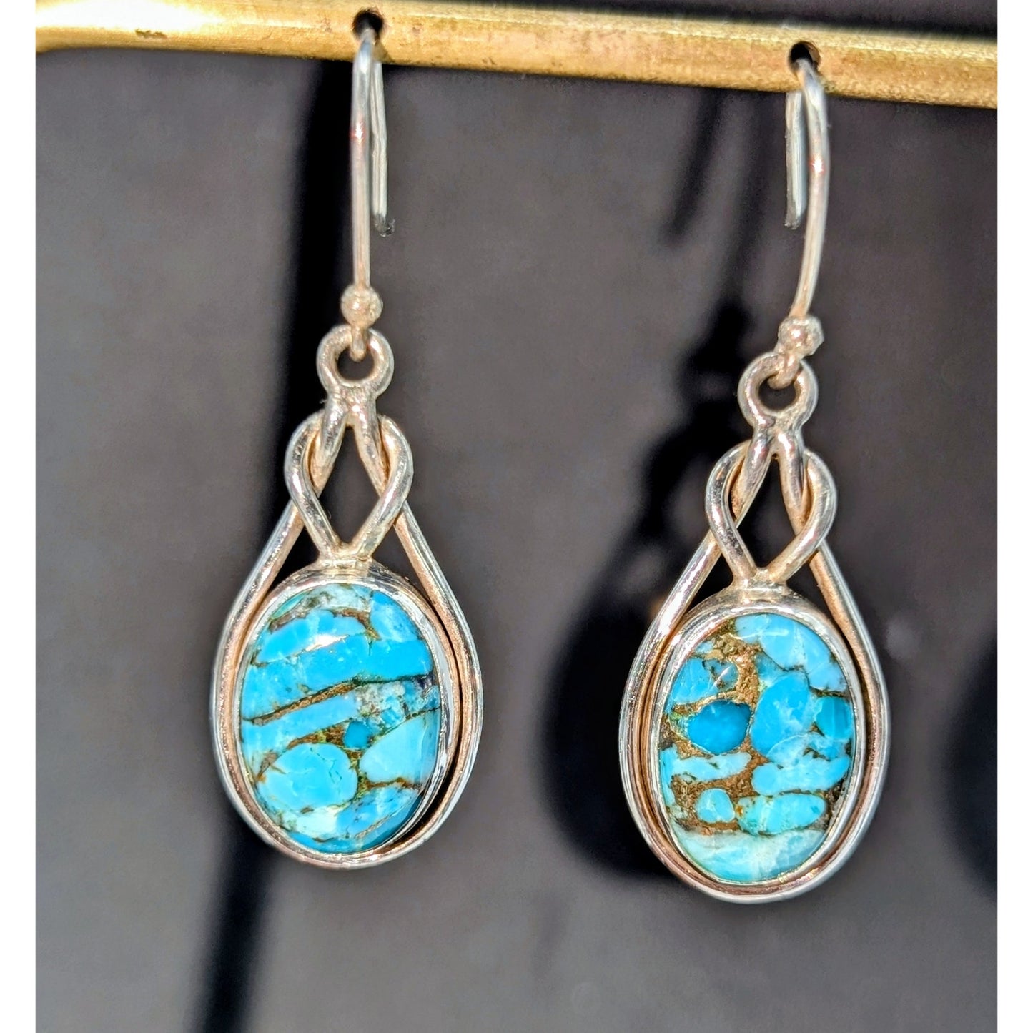 925 Sterling Silver Blue Copper Turquoise Dangle Earrings