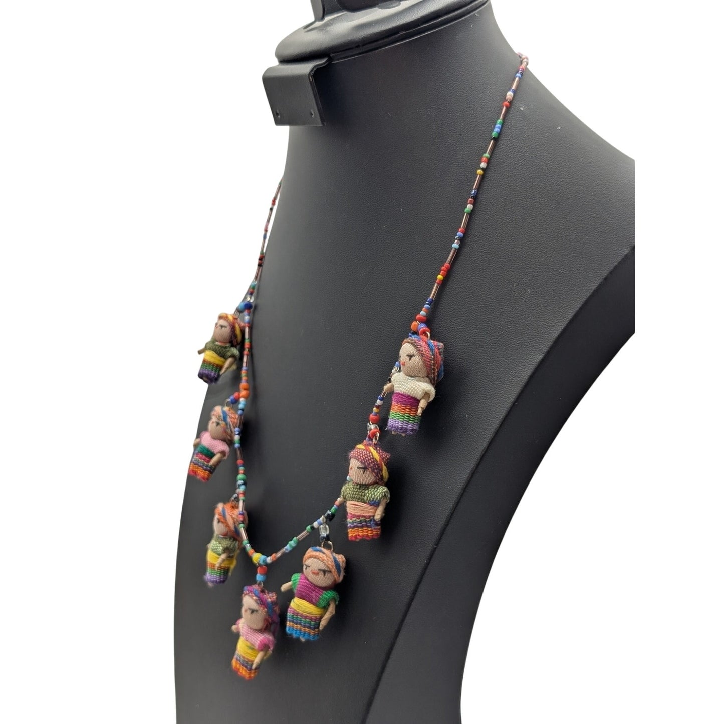 Handcrafted Guatemalan Worry Doll Seed Glass Bead 24.5" Necklace