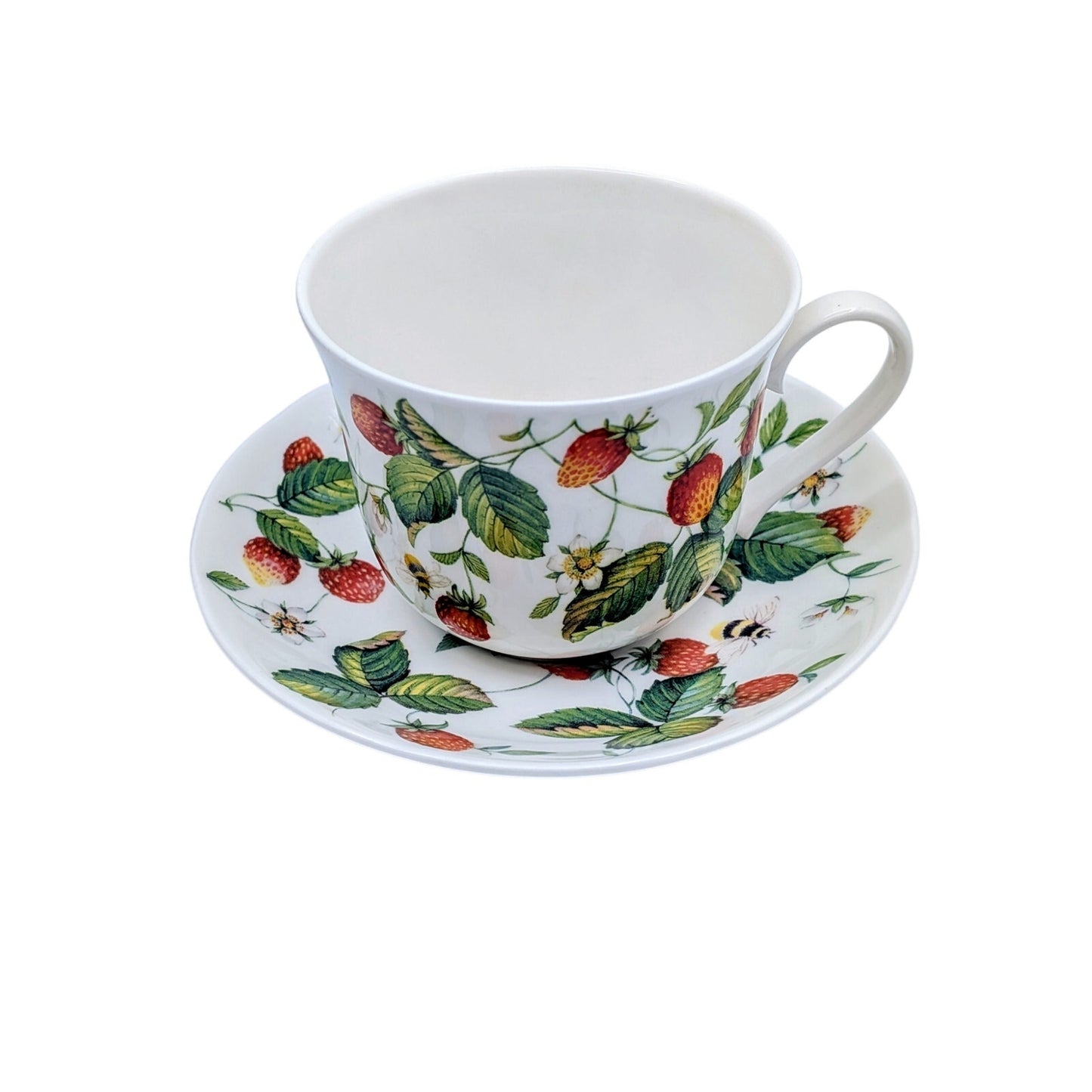 Vtg Roy Kirkham 2000 Alpine Strawberry Bone China Breakfast Cup and Saucer Set
