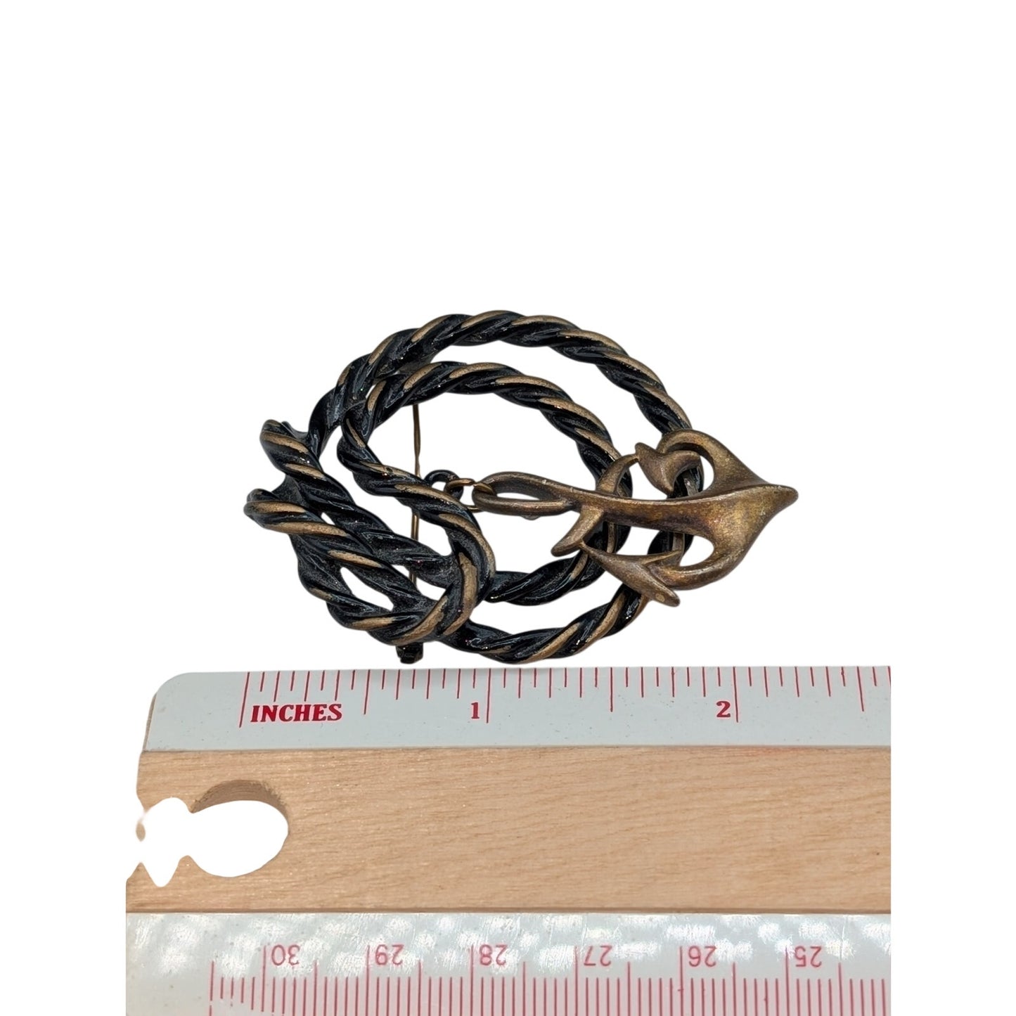 Vintage Signed M. Jent Twisted Mixed Metal Rope Dangle Anchor Pin Brooch