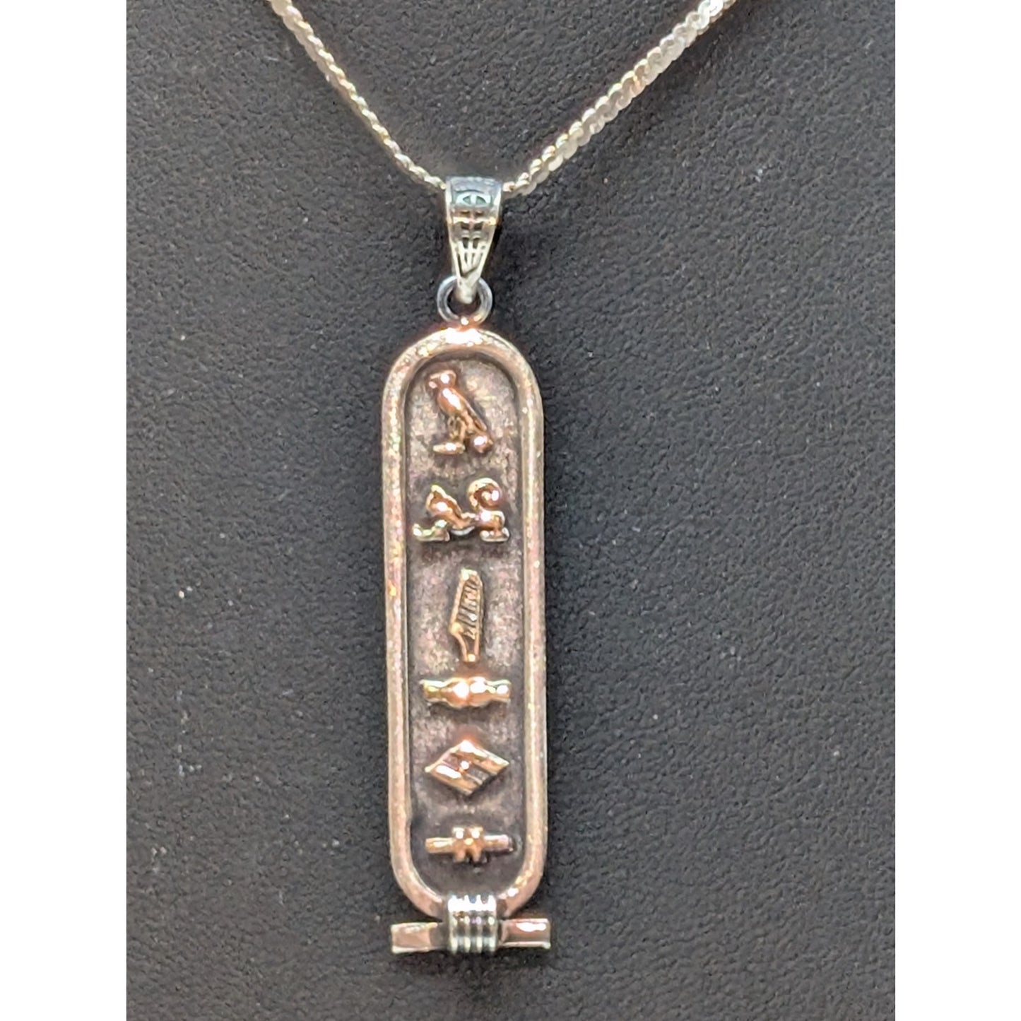 VTG 925 Sterling Silver Egyptian Hieroglyphics Cartouche Pendant 15" Necklace