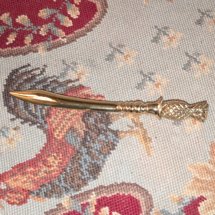 Vintage Solid Brass Pineapple Sword Shaped Blade Letter Opener