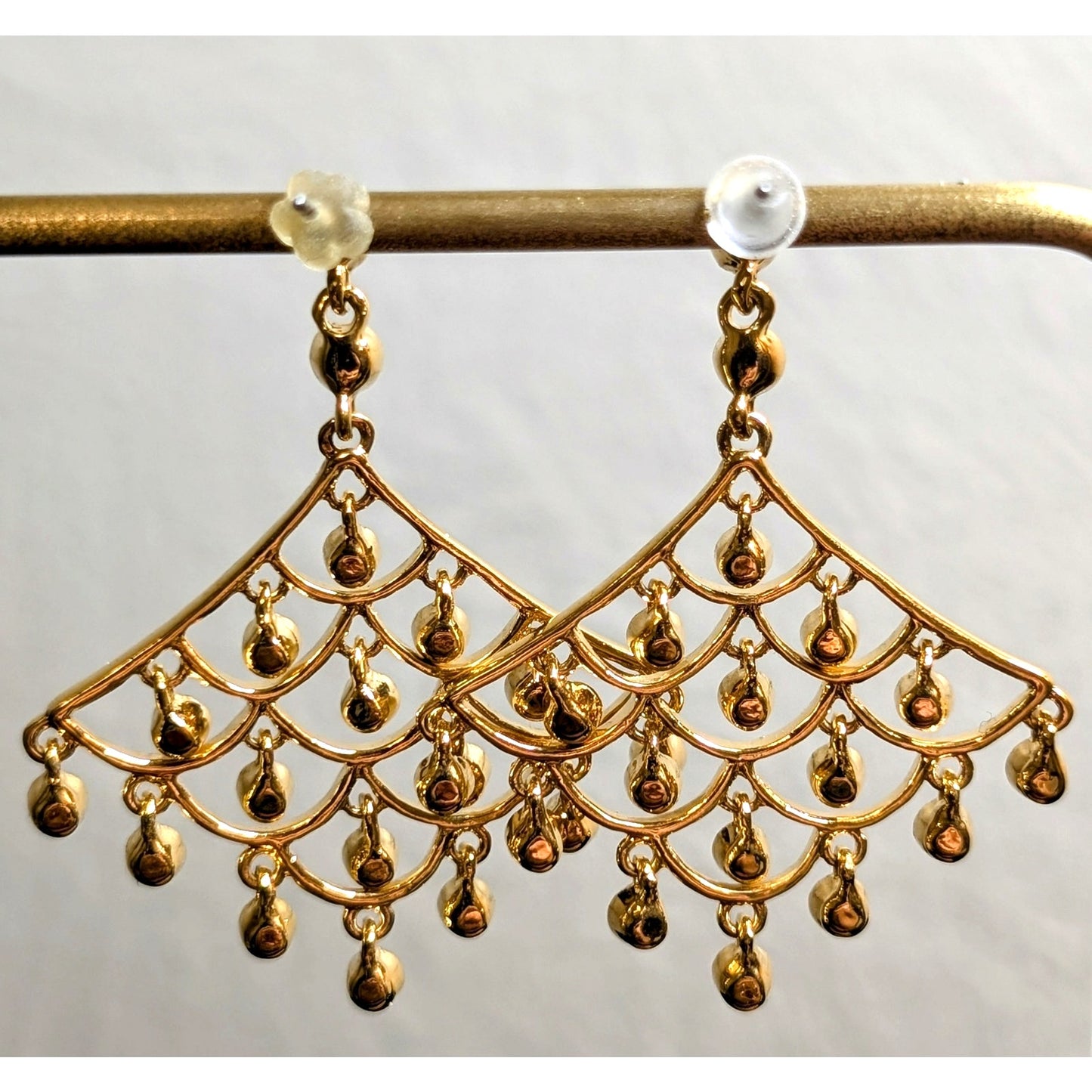 Gold Tone Rainbow Crystal Dangle Earrings