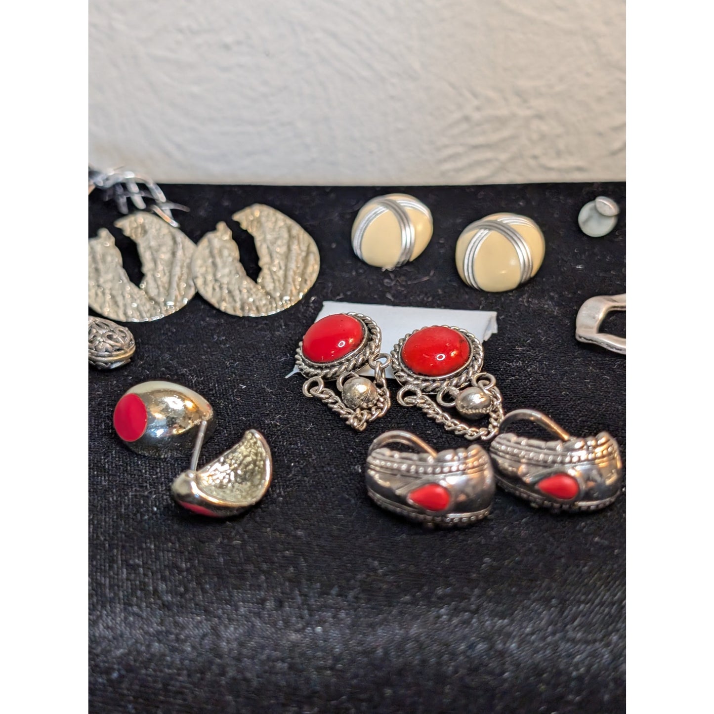 Fourteen Silver Tone Red White Blue Theme Pierced Earring Jewelry Lot