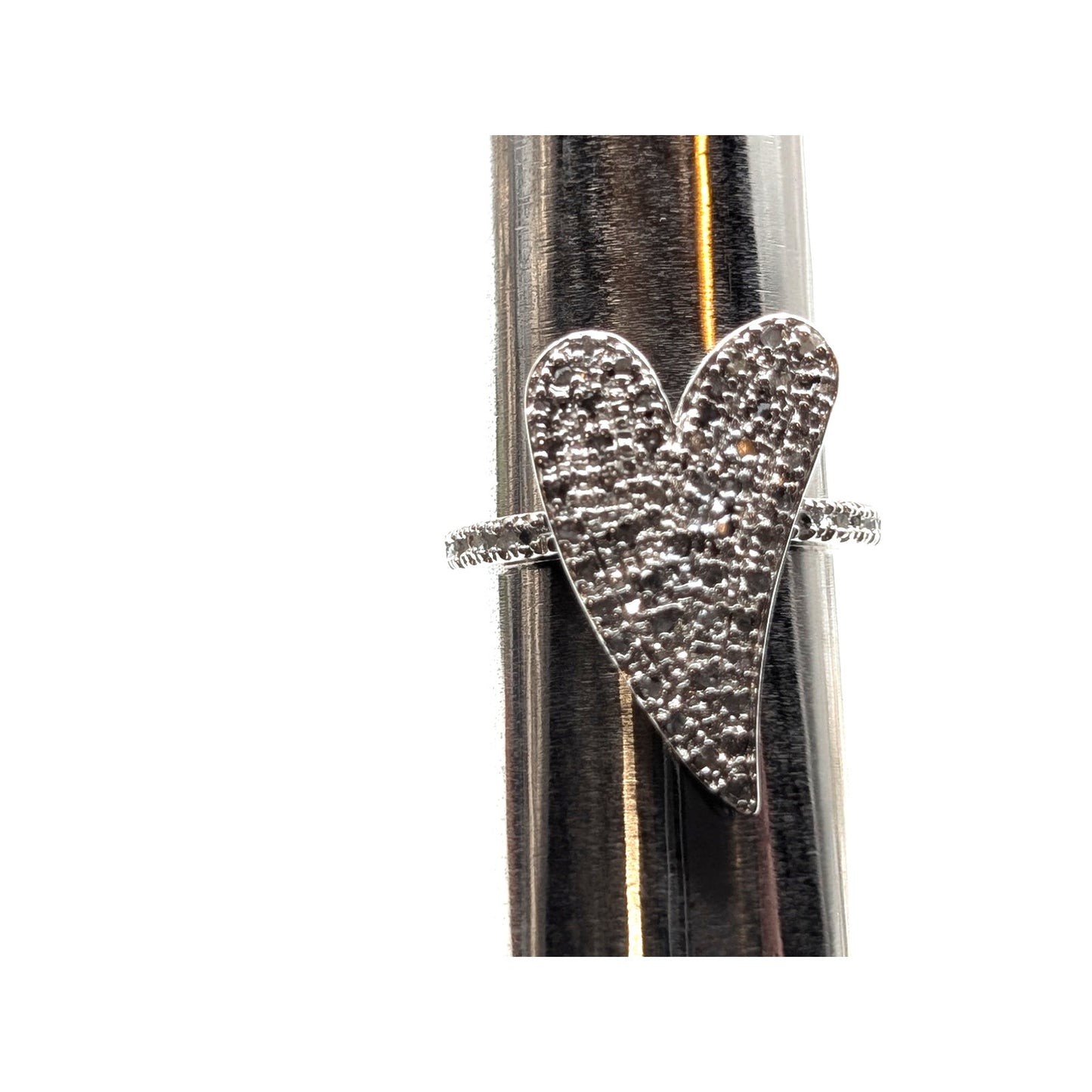 925 Sterling Tests as Diamond Pave Curved Heart Ring Size Between 6.75 & 7