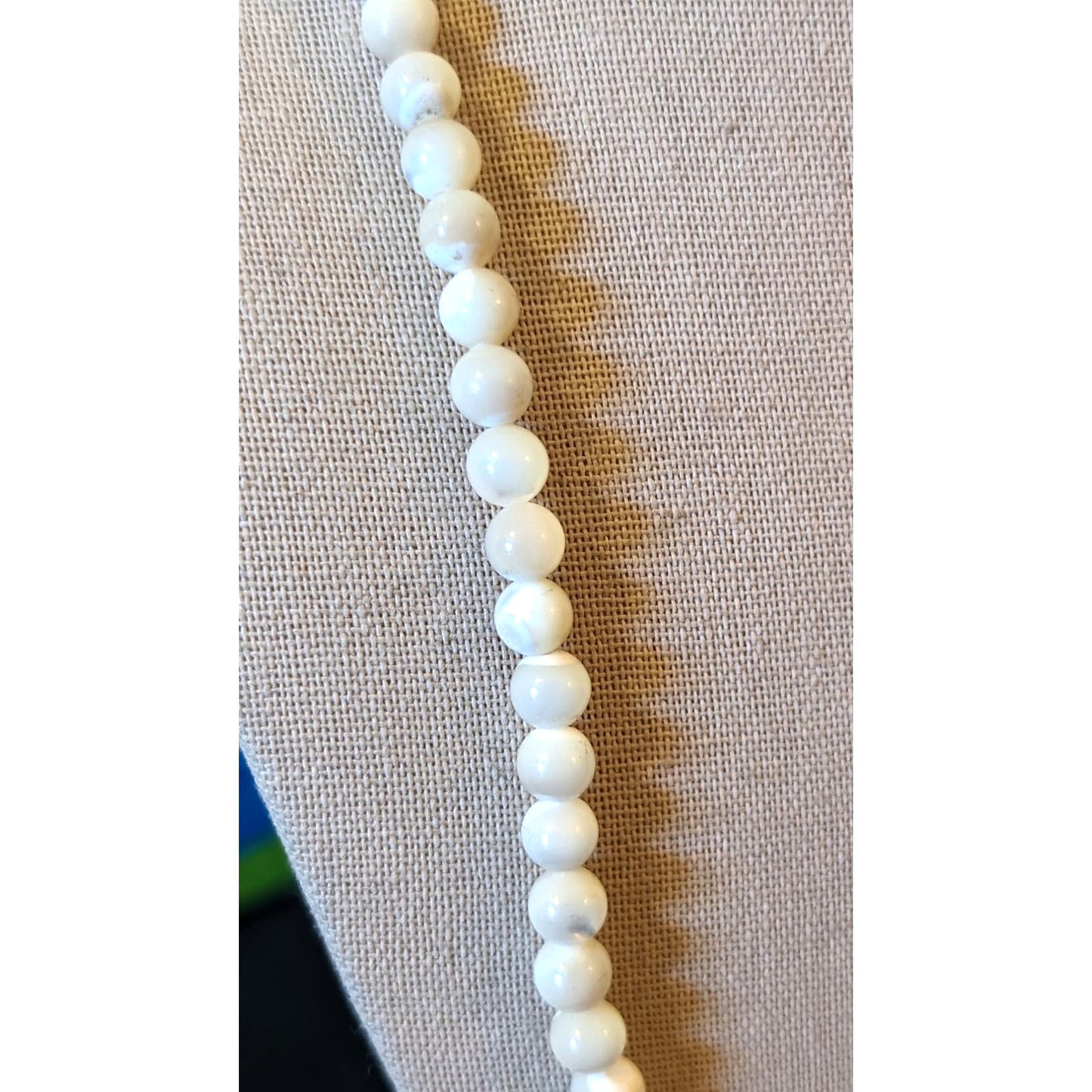 Vintage Mother of Pearl Beaded Barrel Clasp 24" Necklace