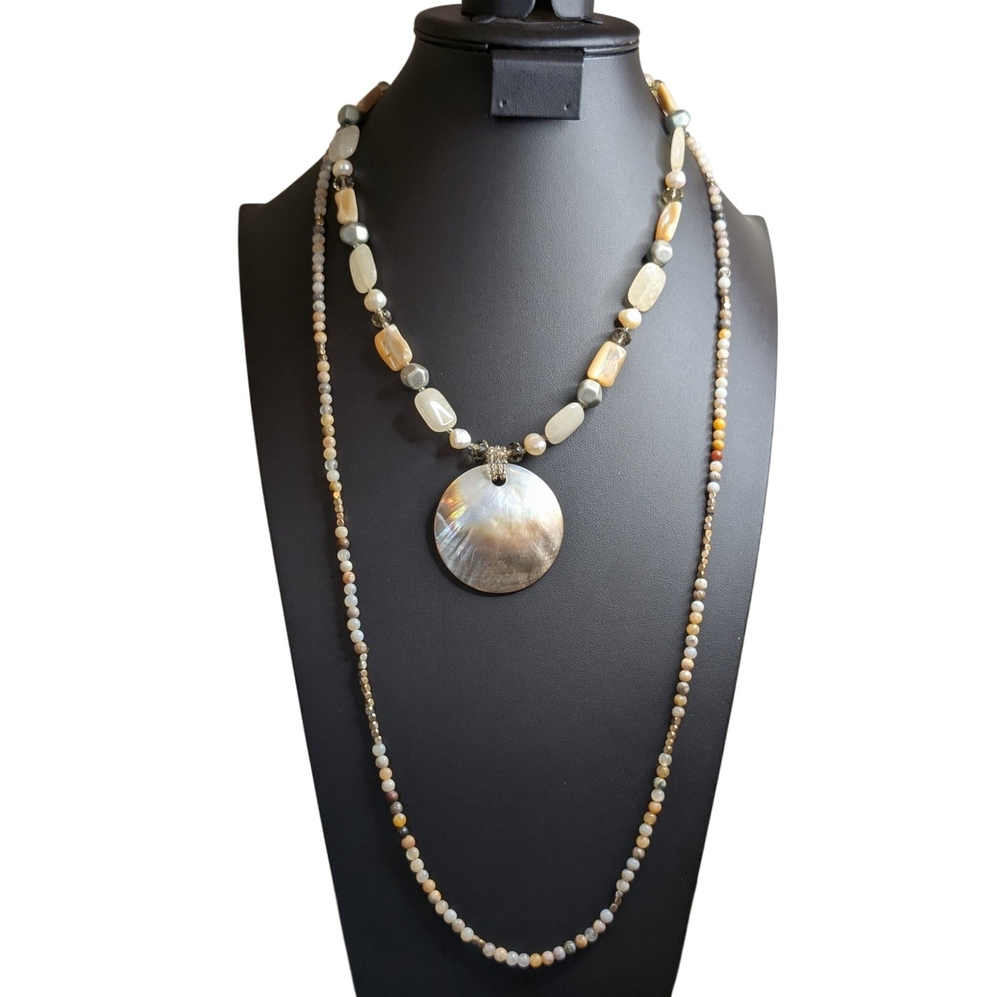 Lot of Two Stone Crystal Shell Pearl Layering Necklaces