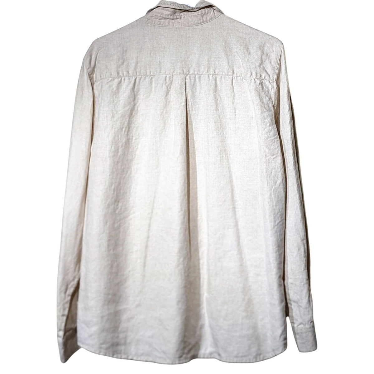 Westbound Ecru Eyelet Trim Button Up 100% Linen Long Sleeve Shirt Womens Sz L