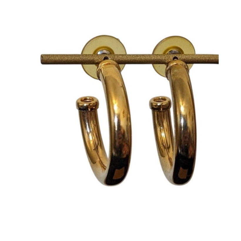 1.5" Gold Tone Hollow Partial Hoop Tube Pierced Earrings