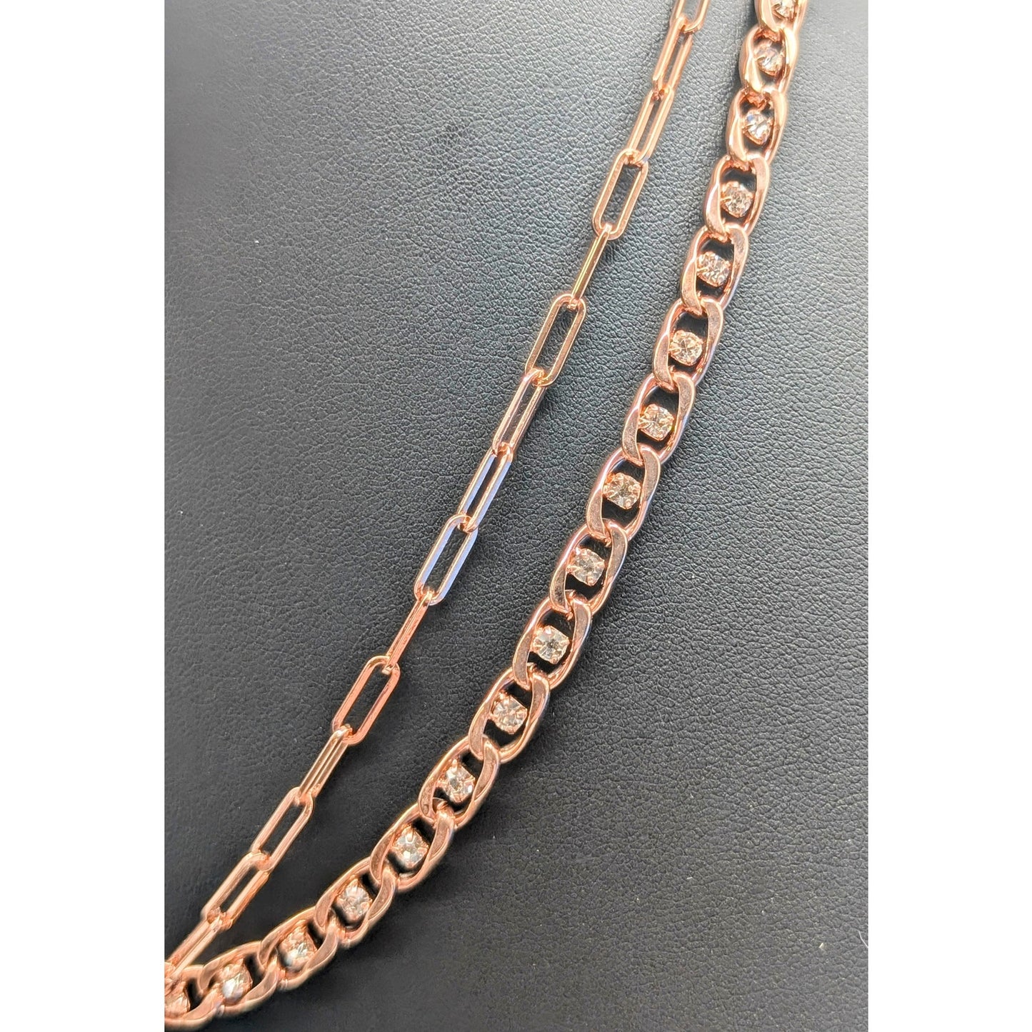 Lot of Two Necklaces Two Bracelets & Three Pair Earrings Rose Tone Metal
