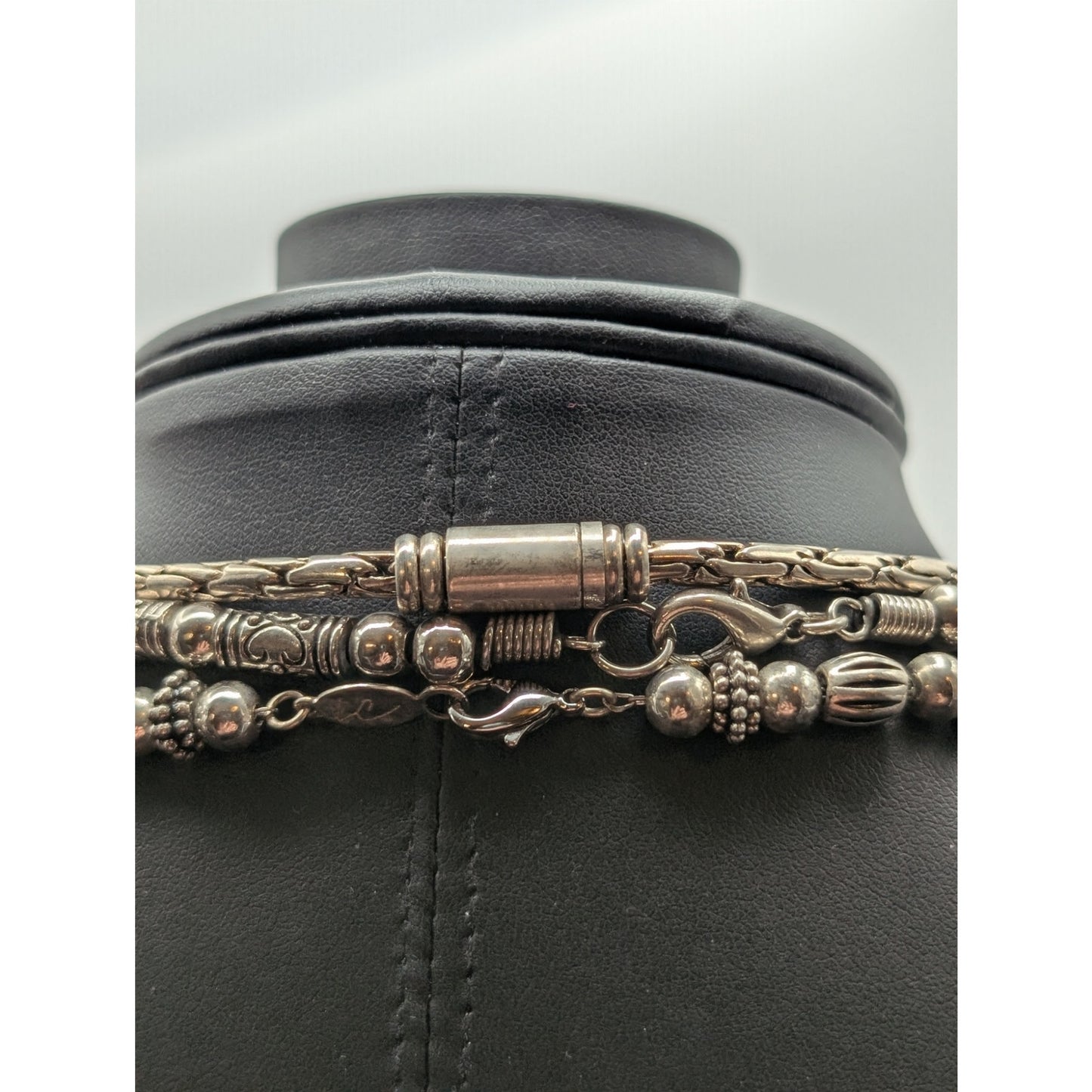 Lot of Three Chunky Silver Tone Beaded Chain Necklaces