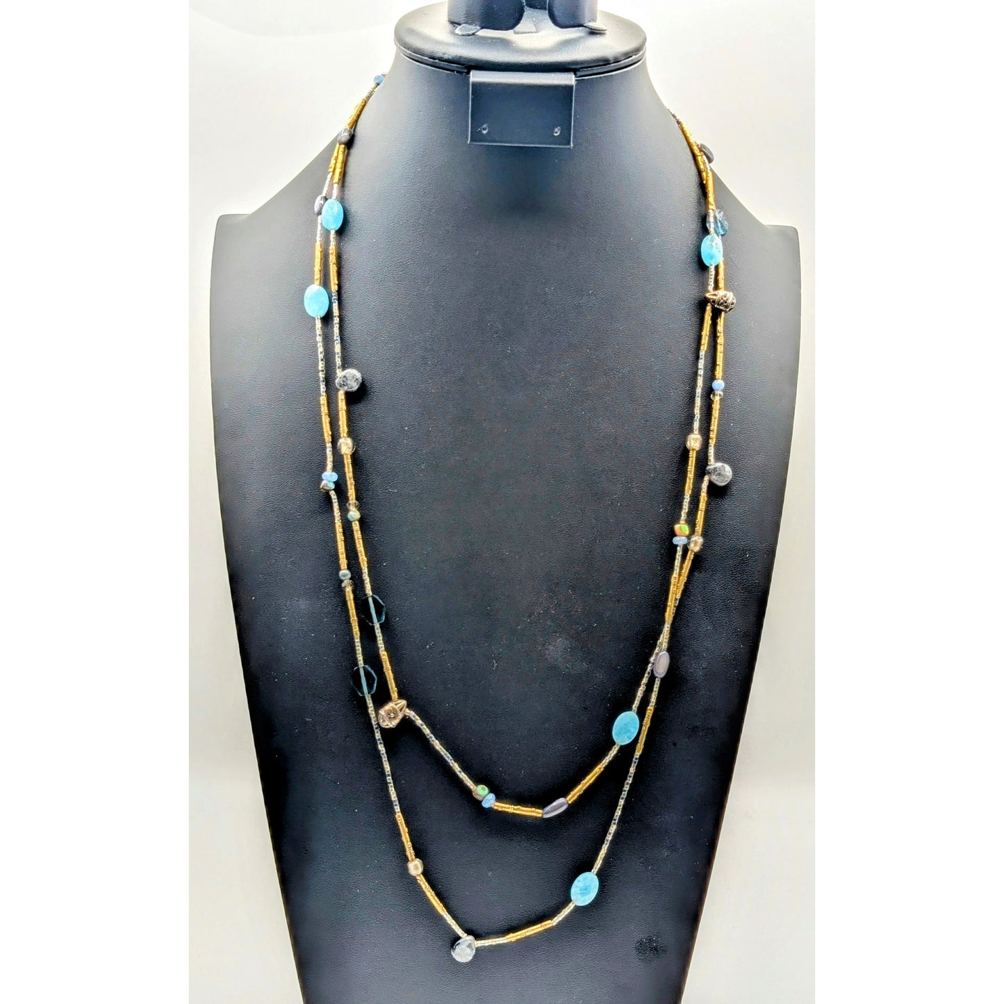Silpada Sterling Olivia Quartzite Shell Larvikite Kyanite Glass Brass Necklace