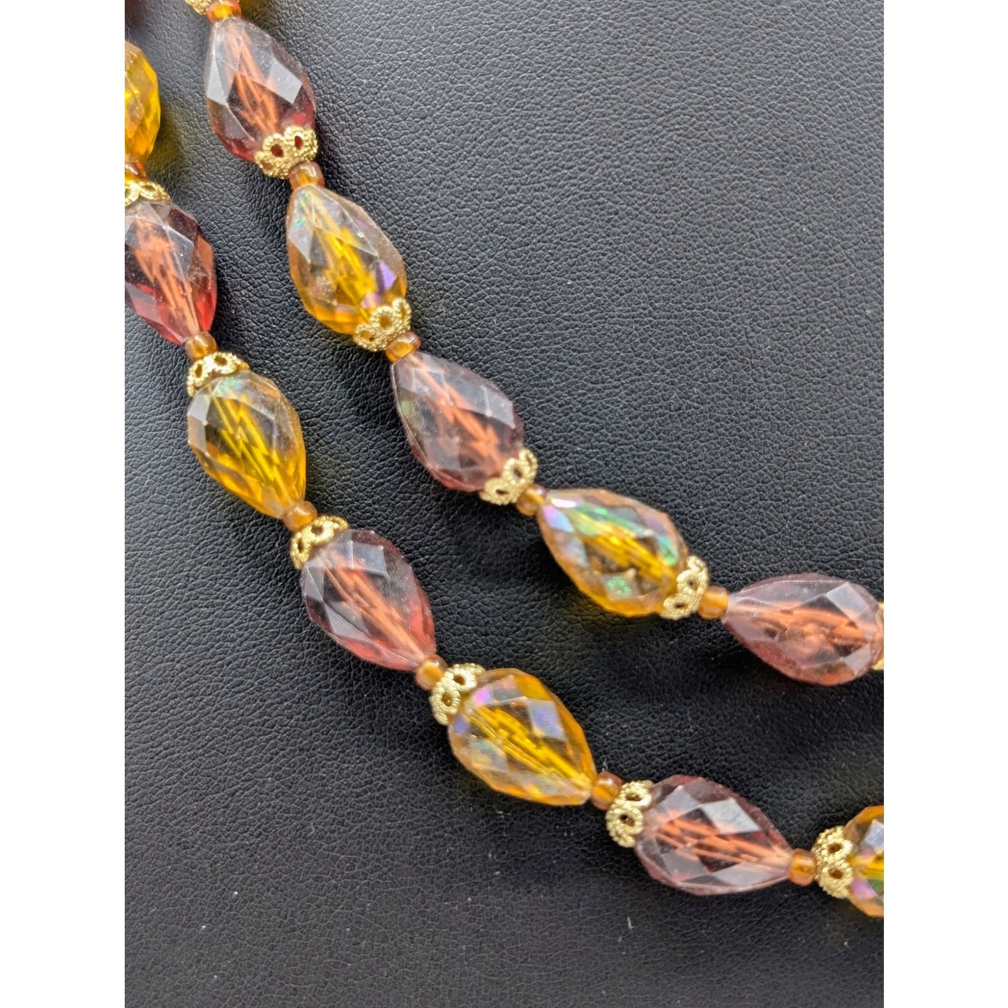 Vintage Double Strand Signed West Germany AB Gold Caramel Acrylic Bead Necklace