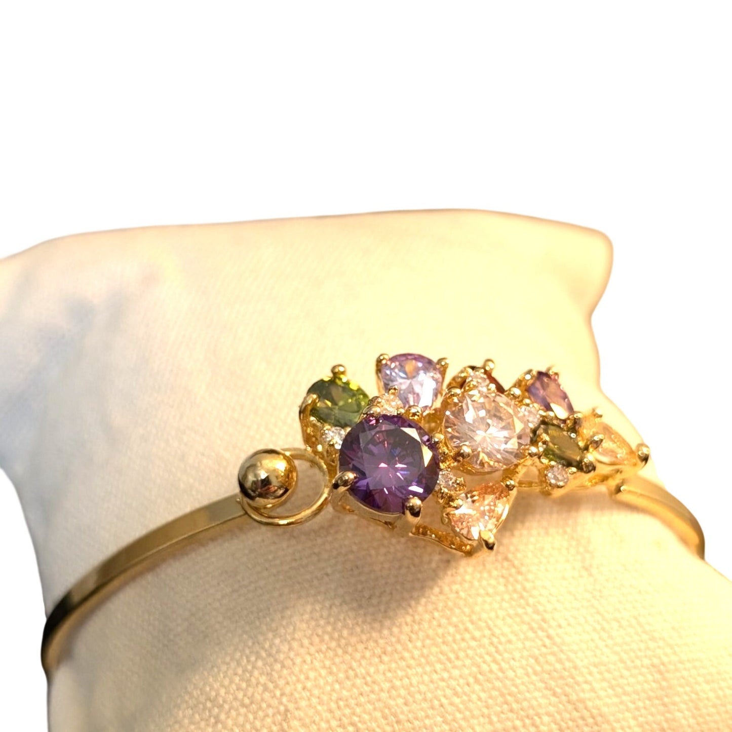 Gold Tone Multi-Color Crystal/CZ Stone Cluster Bangle Bracelet