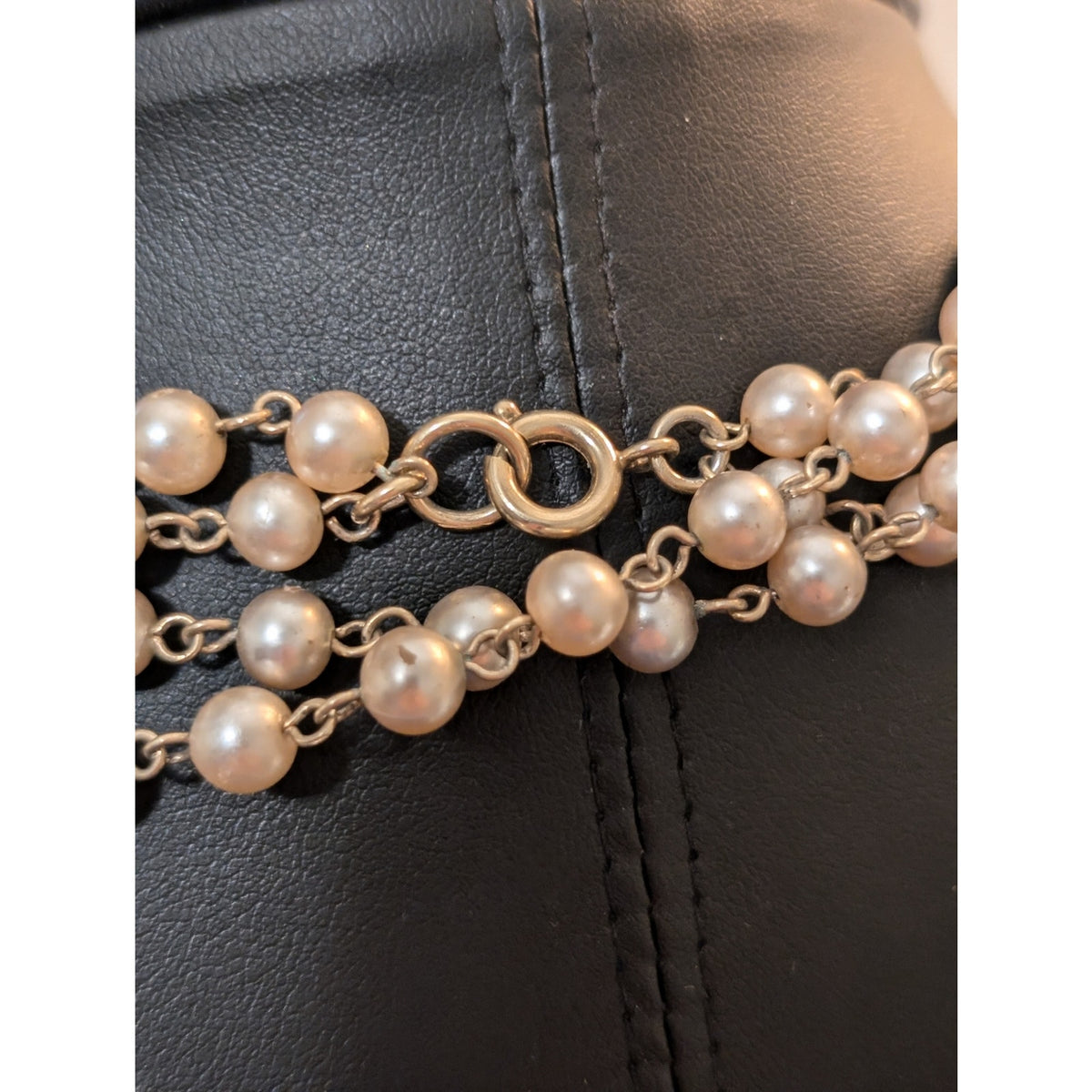 Vtg Multi-Strand Faux Pearl Colored Glass Medallion Designer Look 58" Necklace