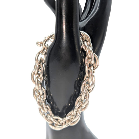 Vintage 925 Sterling Silver Heavy Multi-Oval Chain Link Toggle Bracelet 54.87g