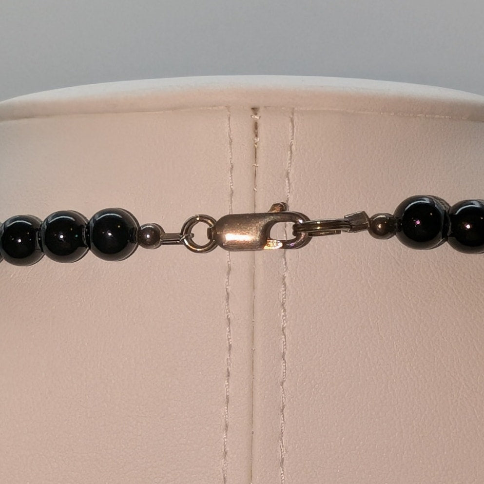 925 Sterling Pearl Black Carved Wood Leaf Tagua Nut Dangle Tassel Necklace