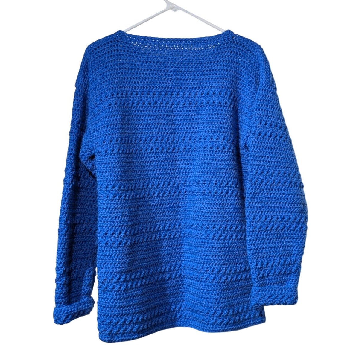 Hand Made Crocheted Loose Knit Nautical Blue Crew Neck Sweater Size Approx. L
