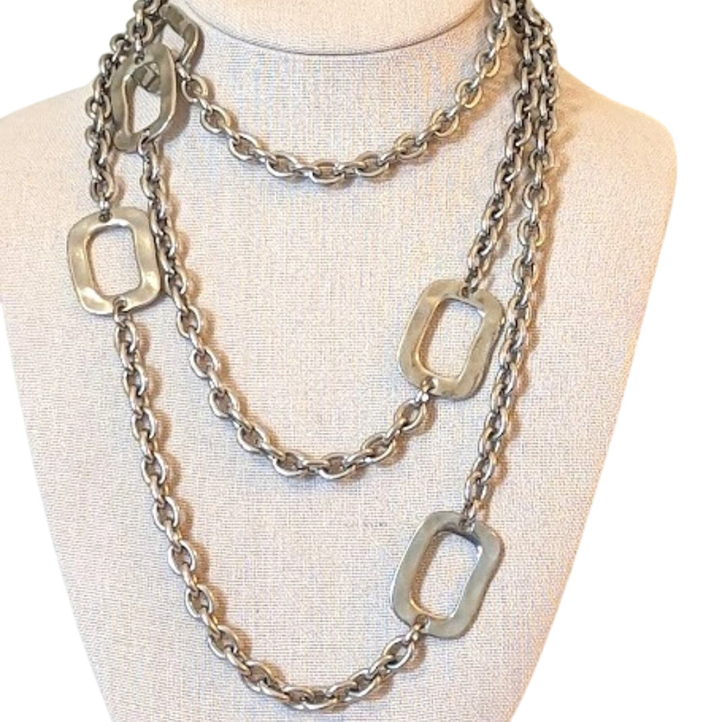 Vintage Long Silver Tone Chain with Oval Donut Links