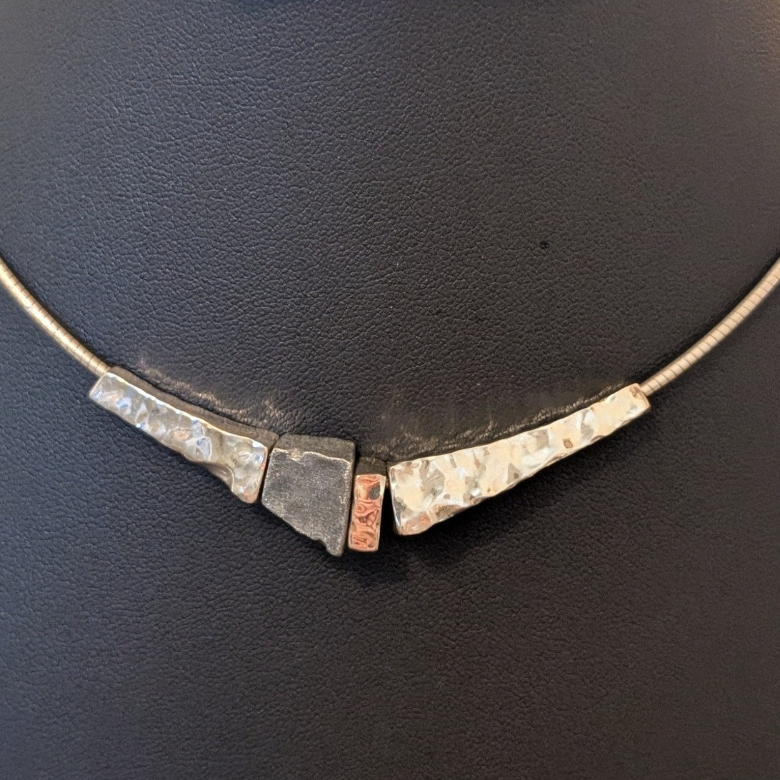 925 Sterling Silver Wire Cable Multi Color/Finish Hammered Bead 16" Necklace