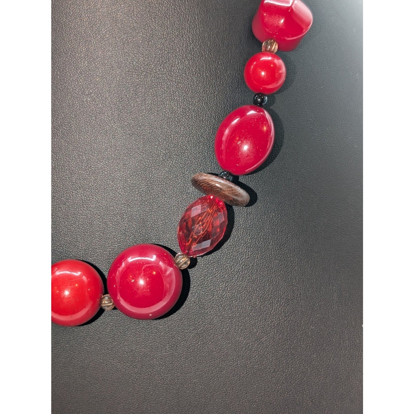 Acrylic Ceramic Wood Red Bead 18"-21" Necklace