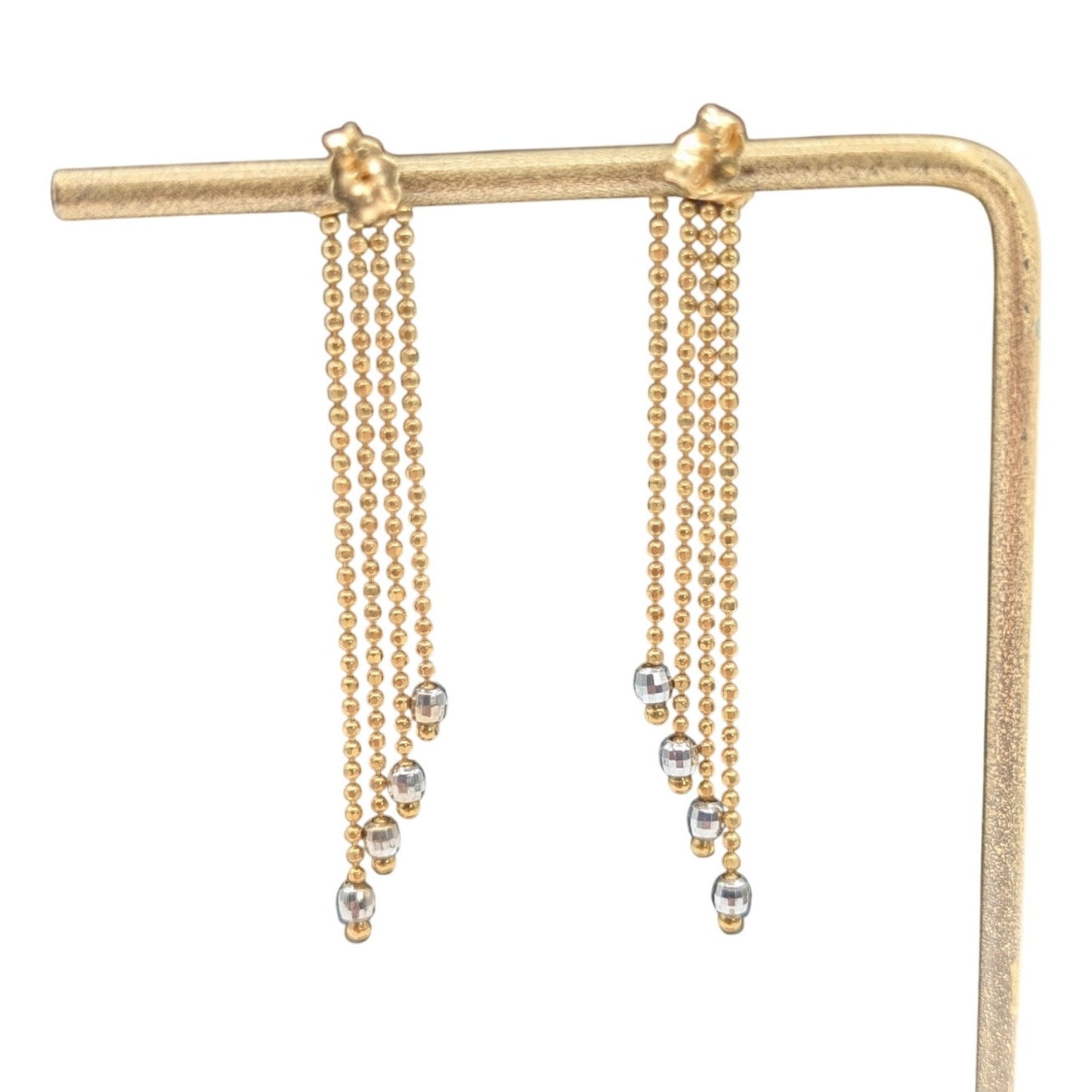 18K Gold Marked RCI Graduated Chain Dangle Two Tone Pierced Earrings 3.71g