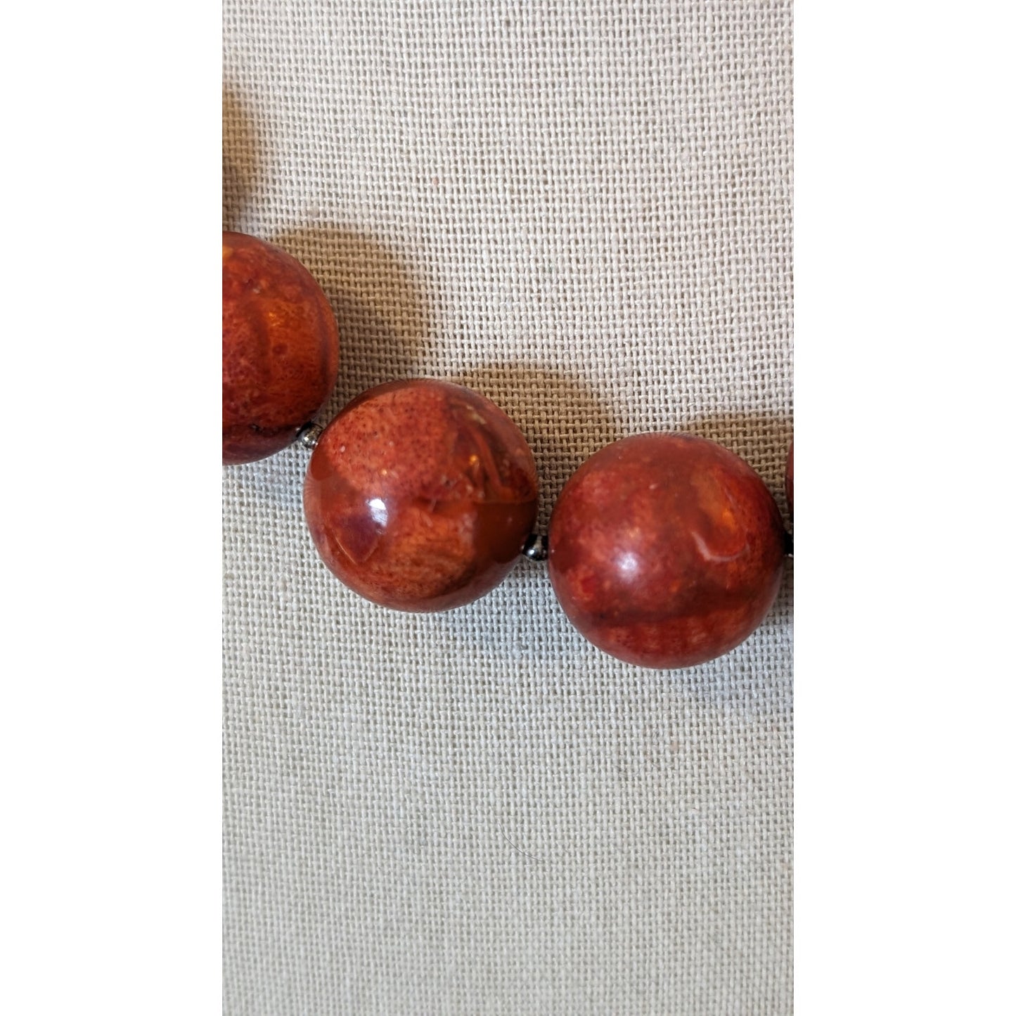Genuine Coral Marbled Red 20 Bead Statement Necklace w/ Sterling Toggle Clasp