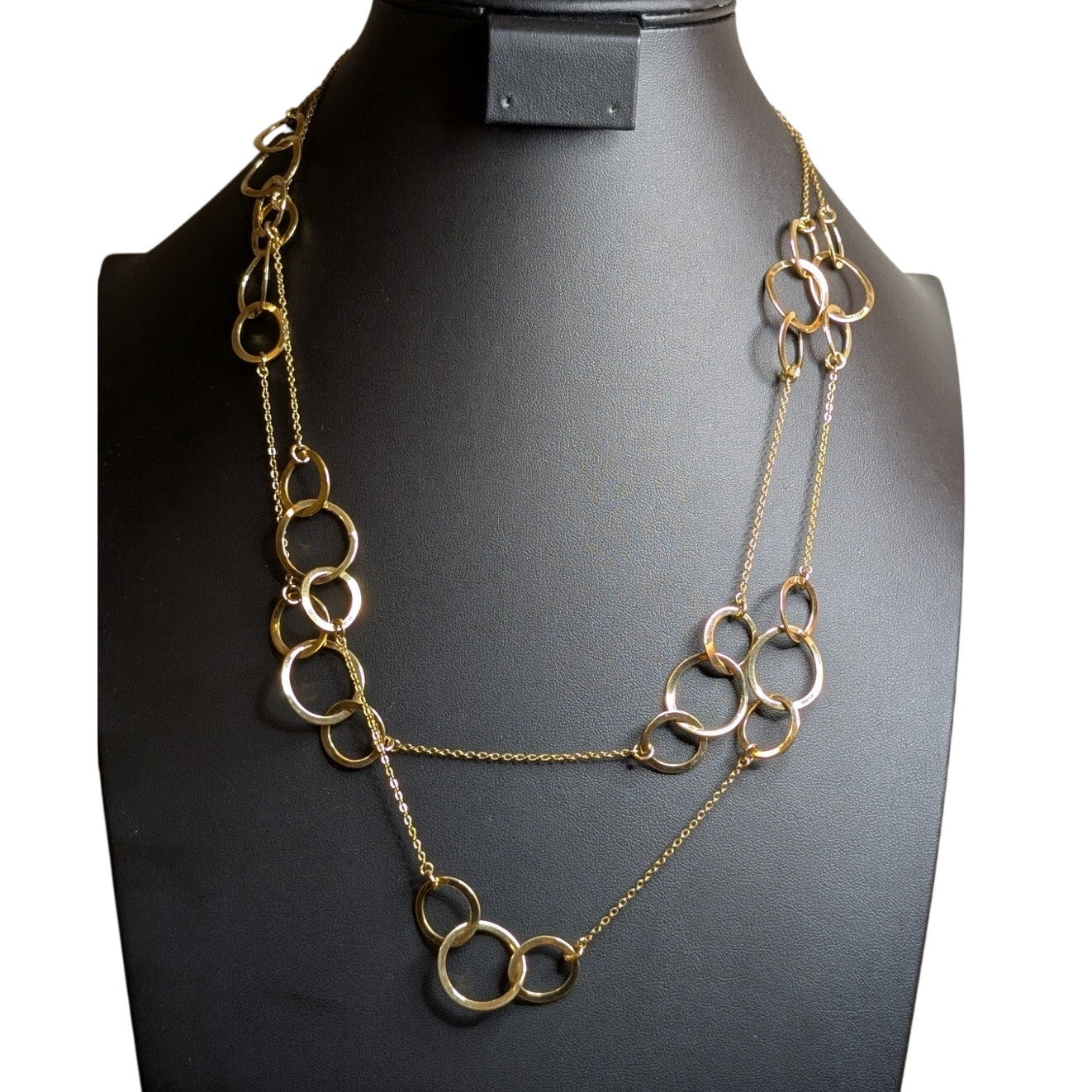 48" High Polished Brass Curved Loopy Station Chain Toggle Clasp Necklace
