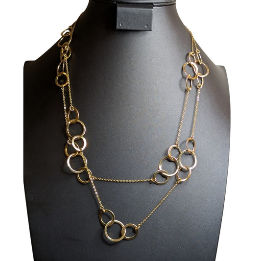 48" High Polished Brass Curved Loopy Station Chain Toggle Clasp Necklace