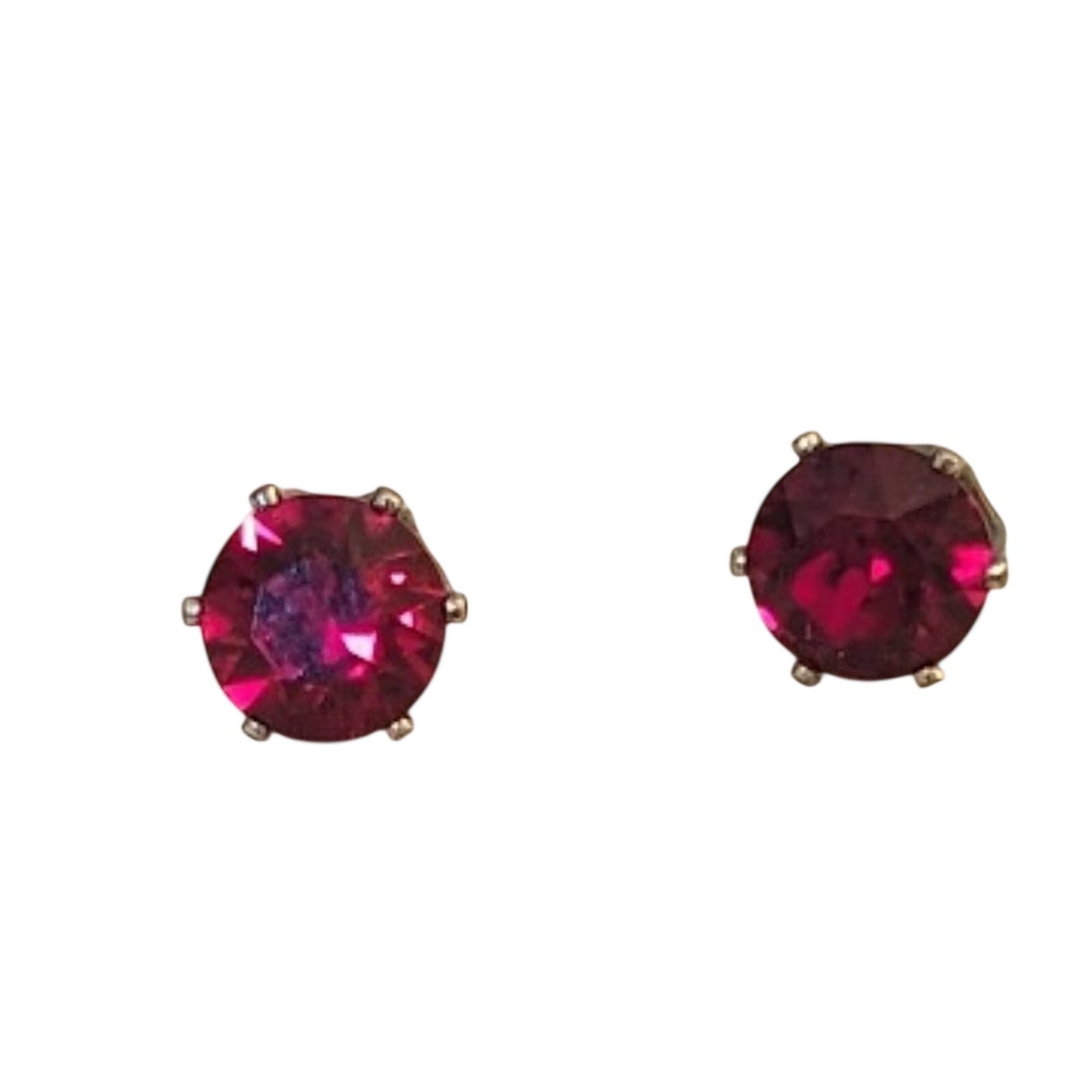 Red Crystal Stud Post Earrings in Silver Tone Setting