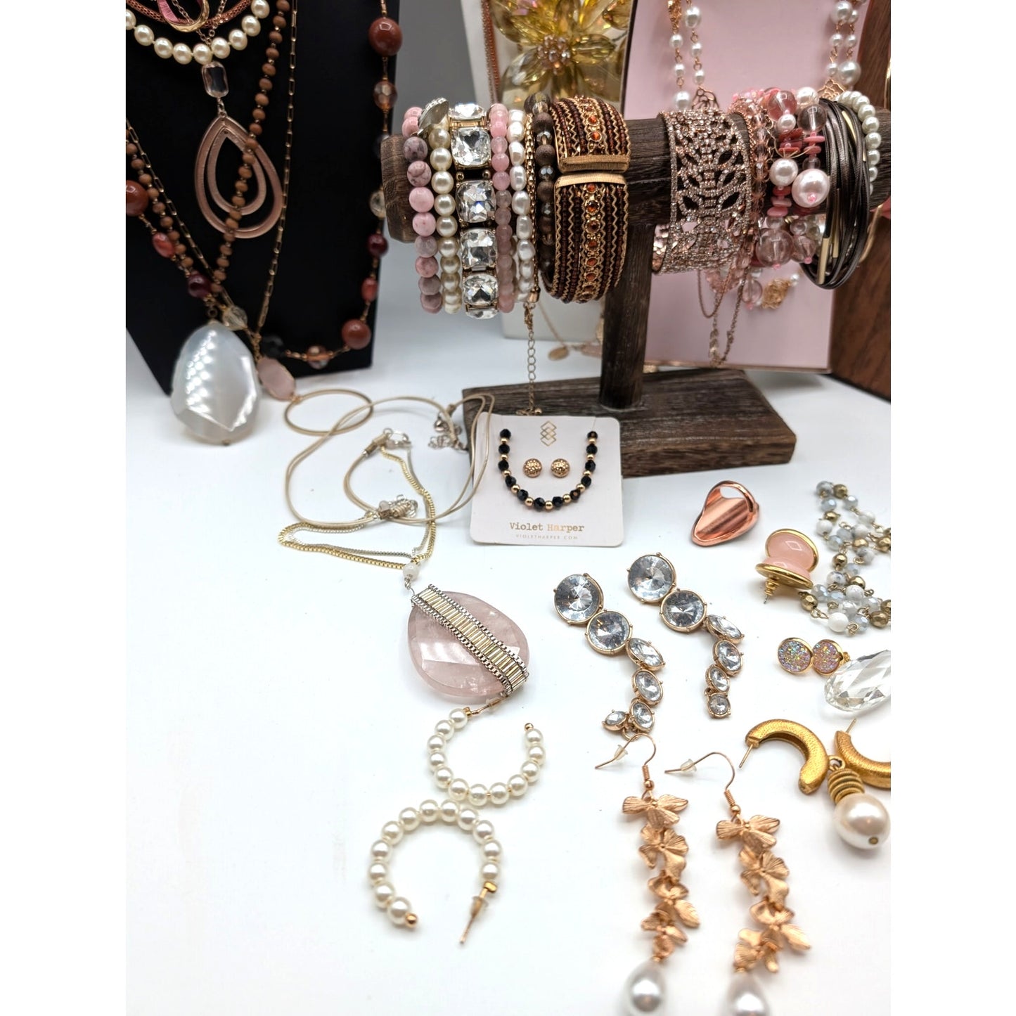 Reseller's Delight Curated Lot of 48 Pink Rose Theme Jewelry Pieces