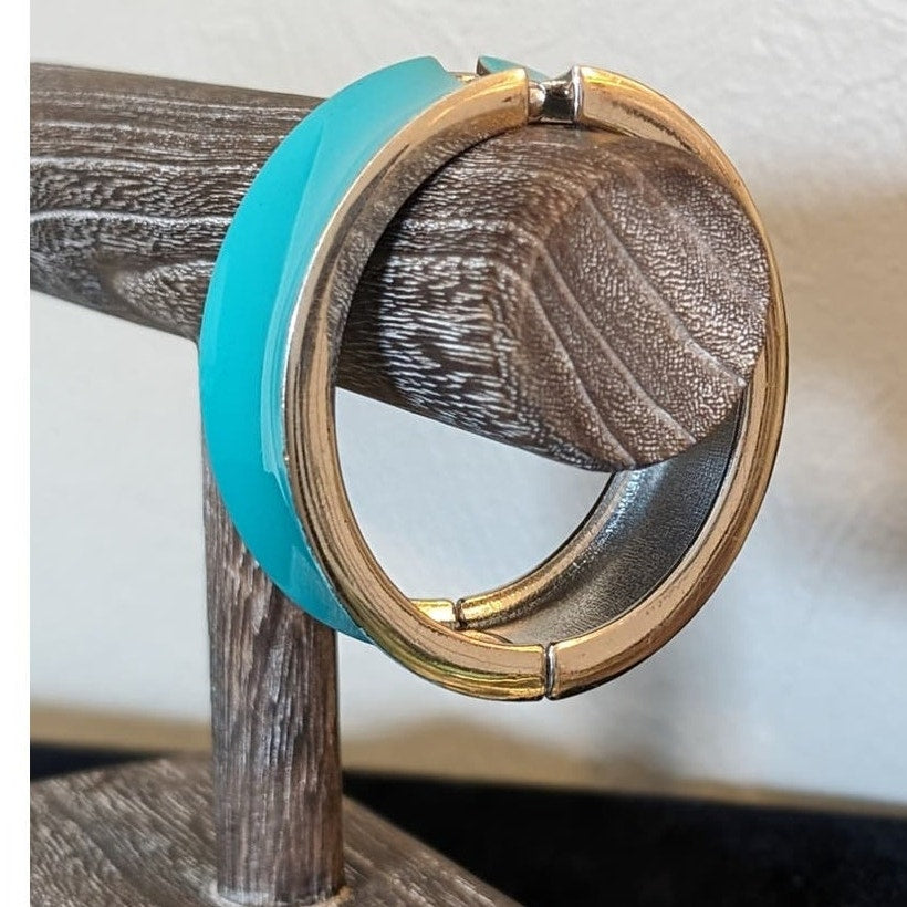Turquoise Enamel Concave Clamper Style Wide Cuff Bangle Bracelet