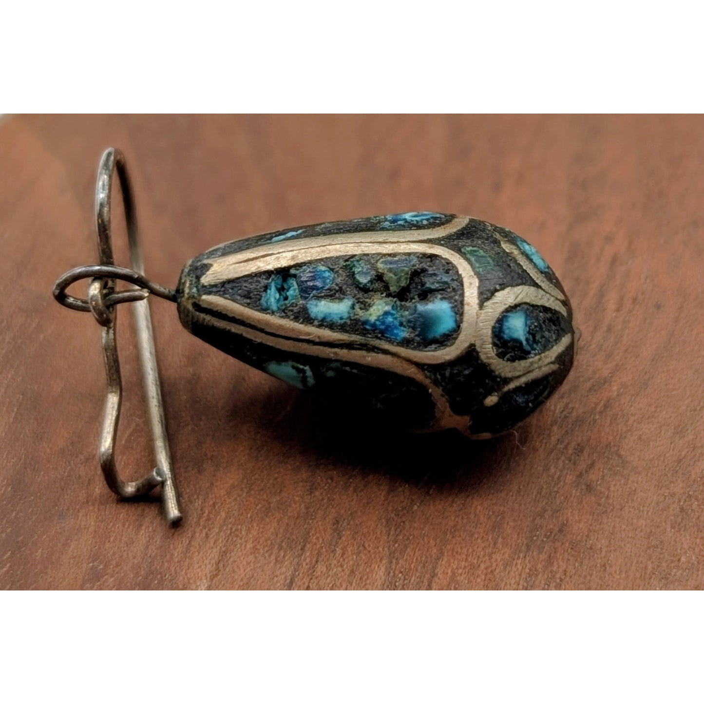 Vintage 50s Indian Turquoise Chip Tear Drop Earrings