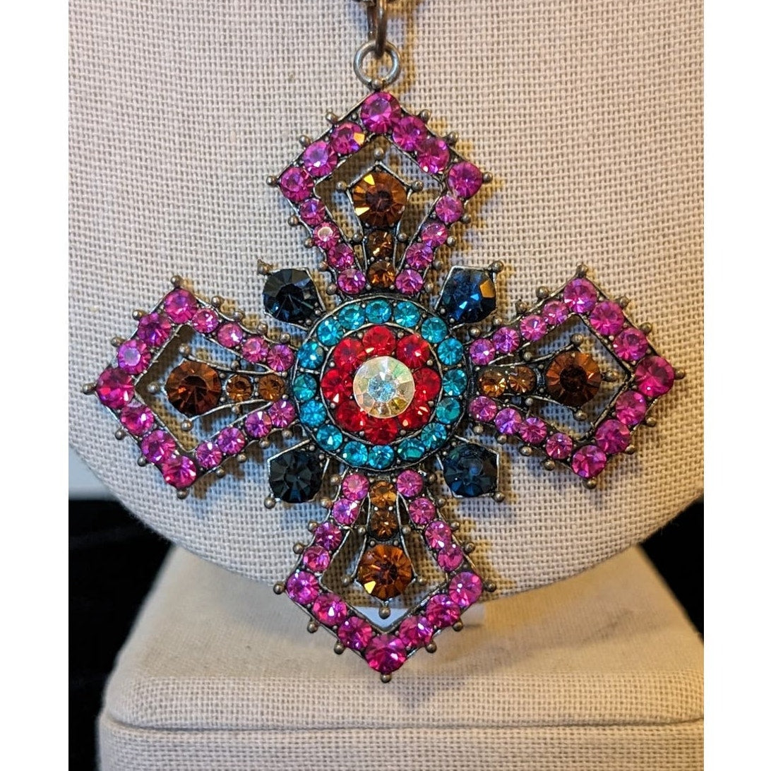 Rhinestone Cross Charm Pendant Necklace