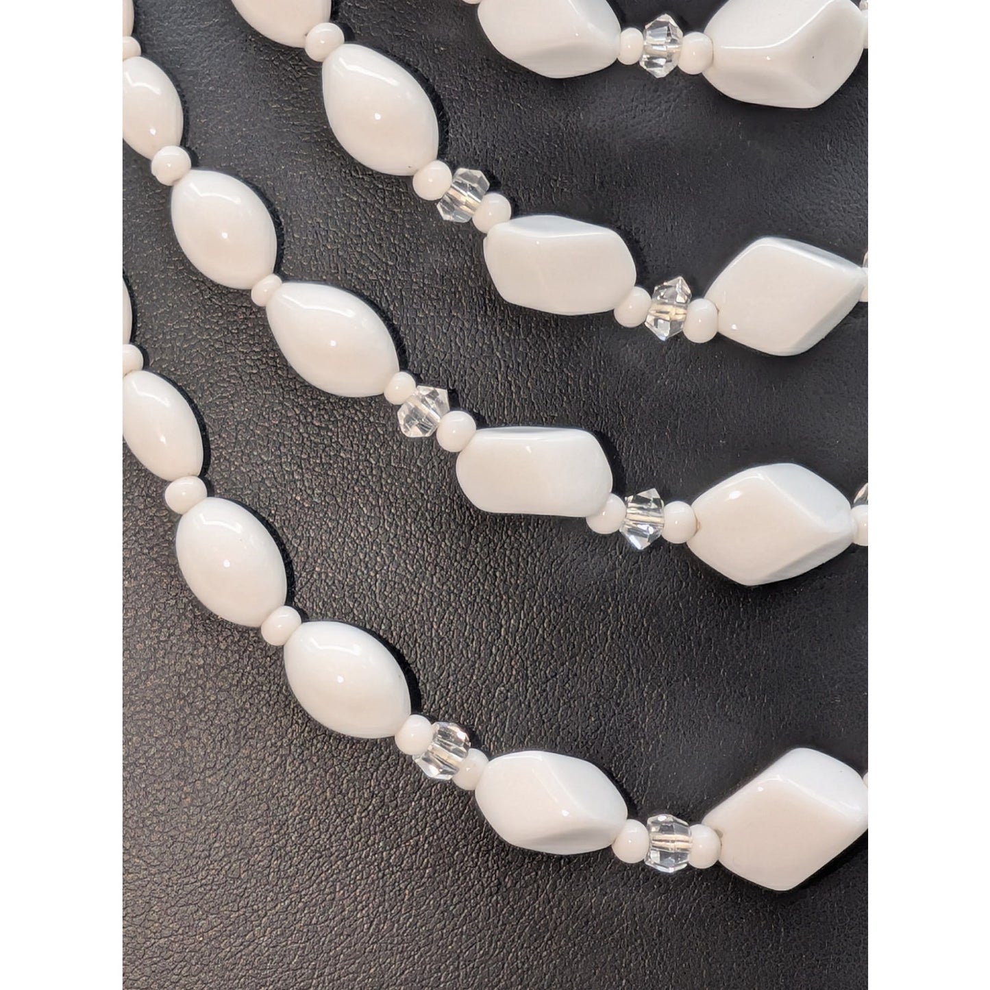 Lot of Three Vintage White Glass Beaded Necklaces