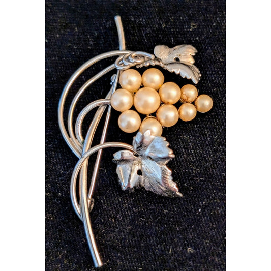 Vintage Beau Sterling Silver Pearl Grapes Brooch
