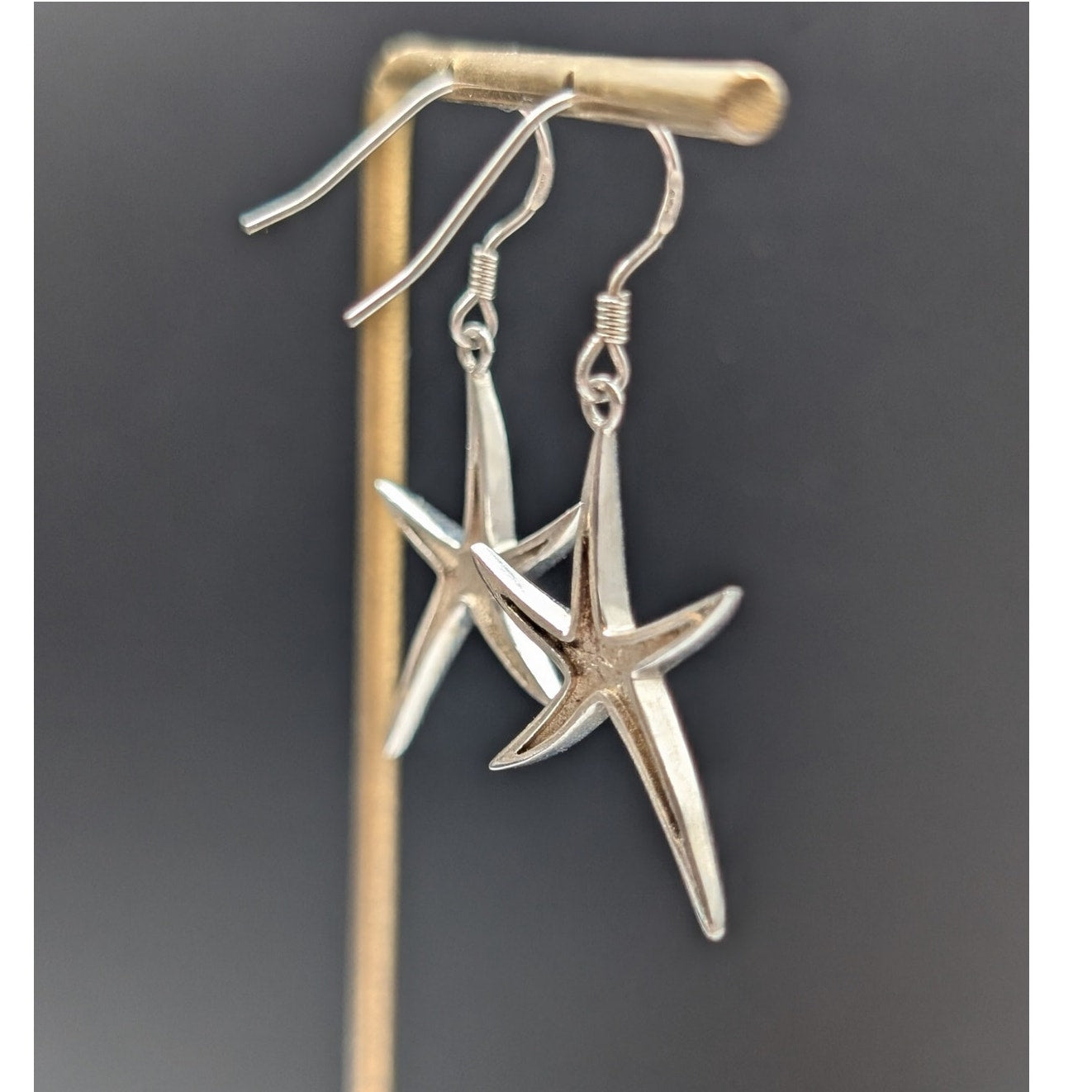 Vintage 925 Sterling Silver Opal Dancing Starfish Dangle Earrings