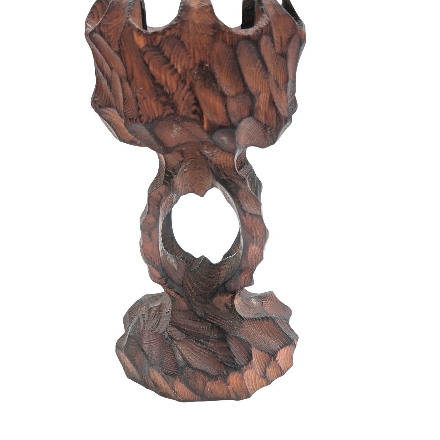 Vintage Mid-Century Modern Hand Carved Brutalist Sculpture Wooden Candle Holder