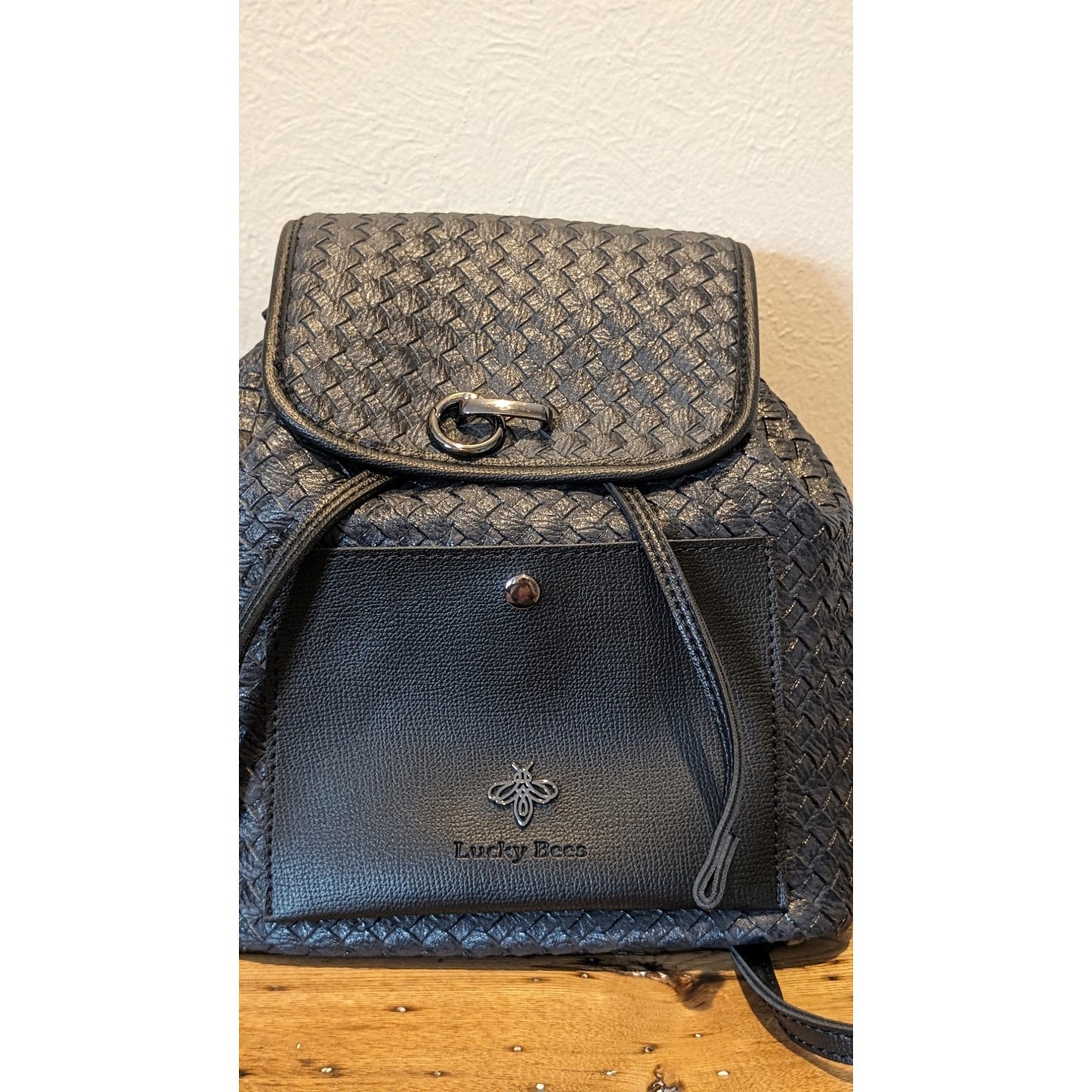 Lucky Bees Quilted Black Backpack