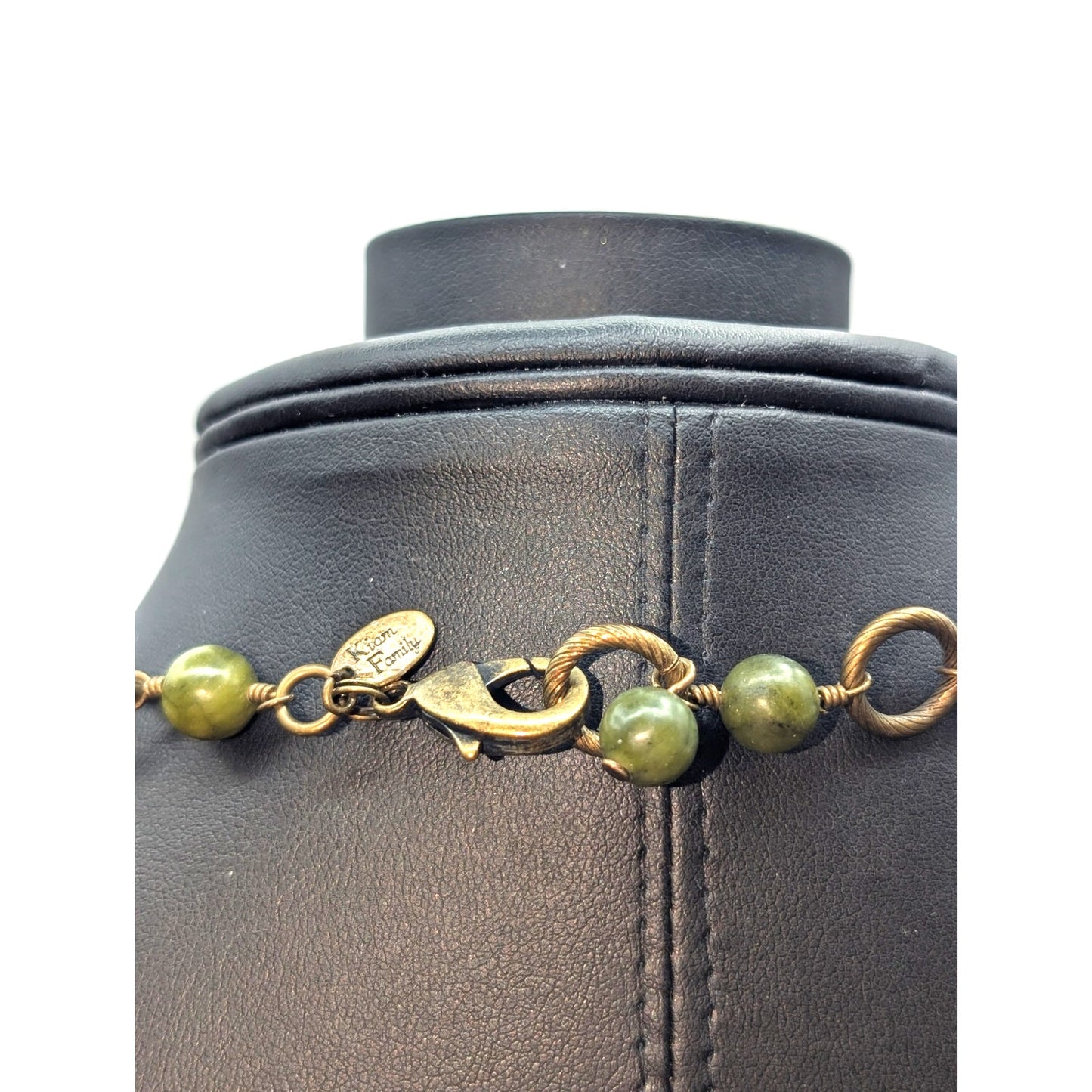 Vintage 80s Marked Kiam Family Glass Brass Rhinestone Stone Necklace