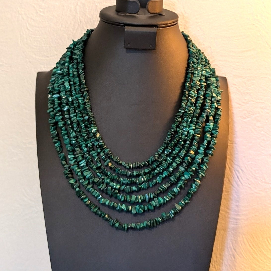 Jay King DTR Sterling Silver Malachite Chip Beaded 7-Stranded Drape Necklace