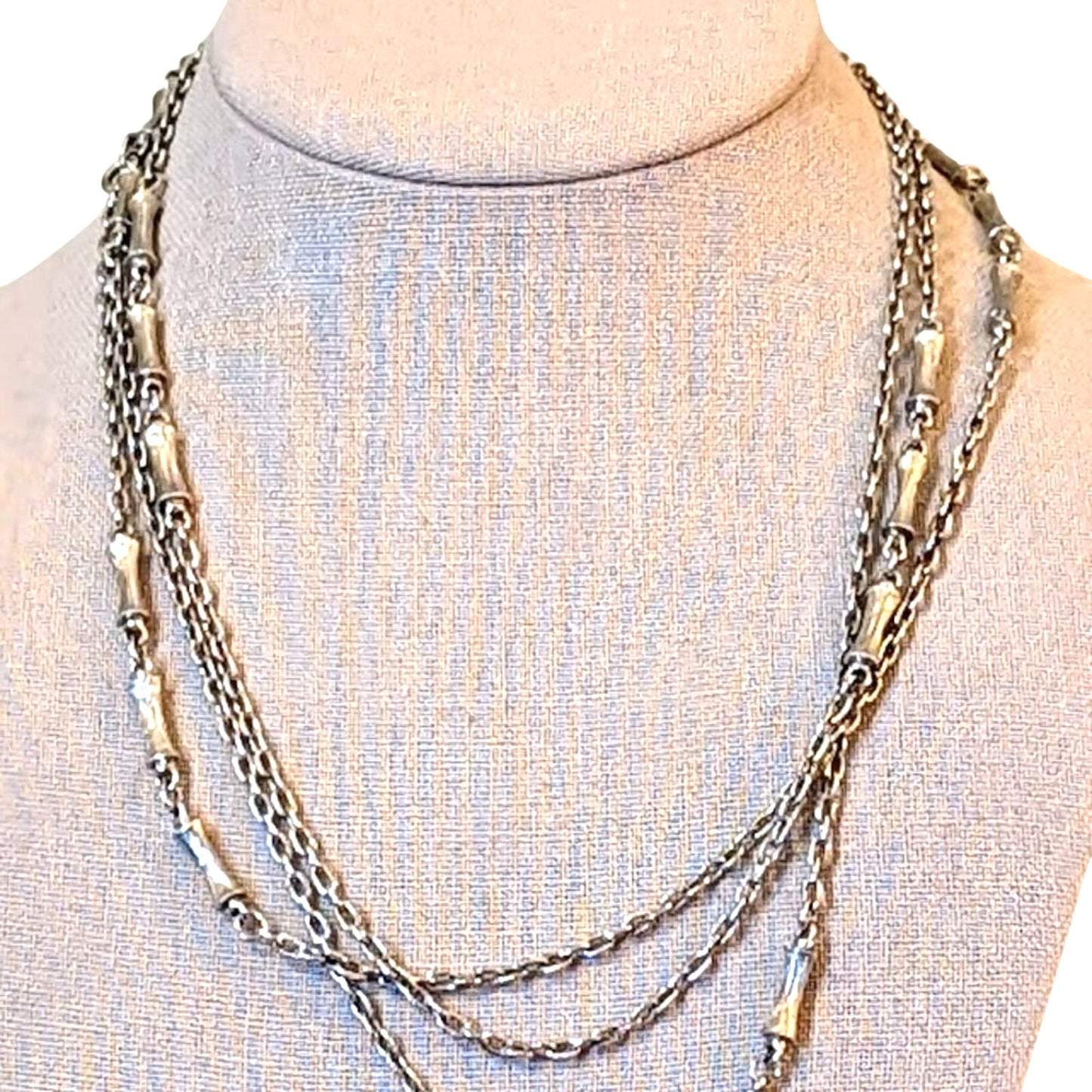 Vintage Long Silver Tone Chain with Silver Tone Stations